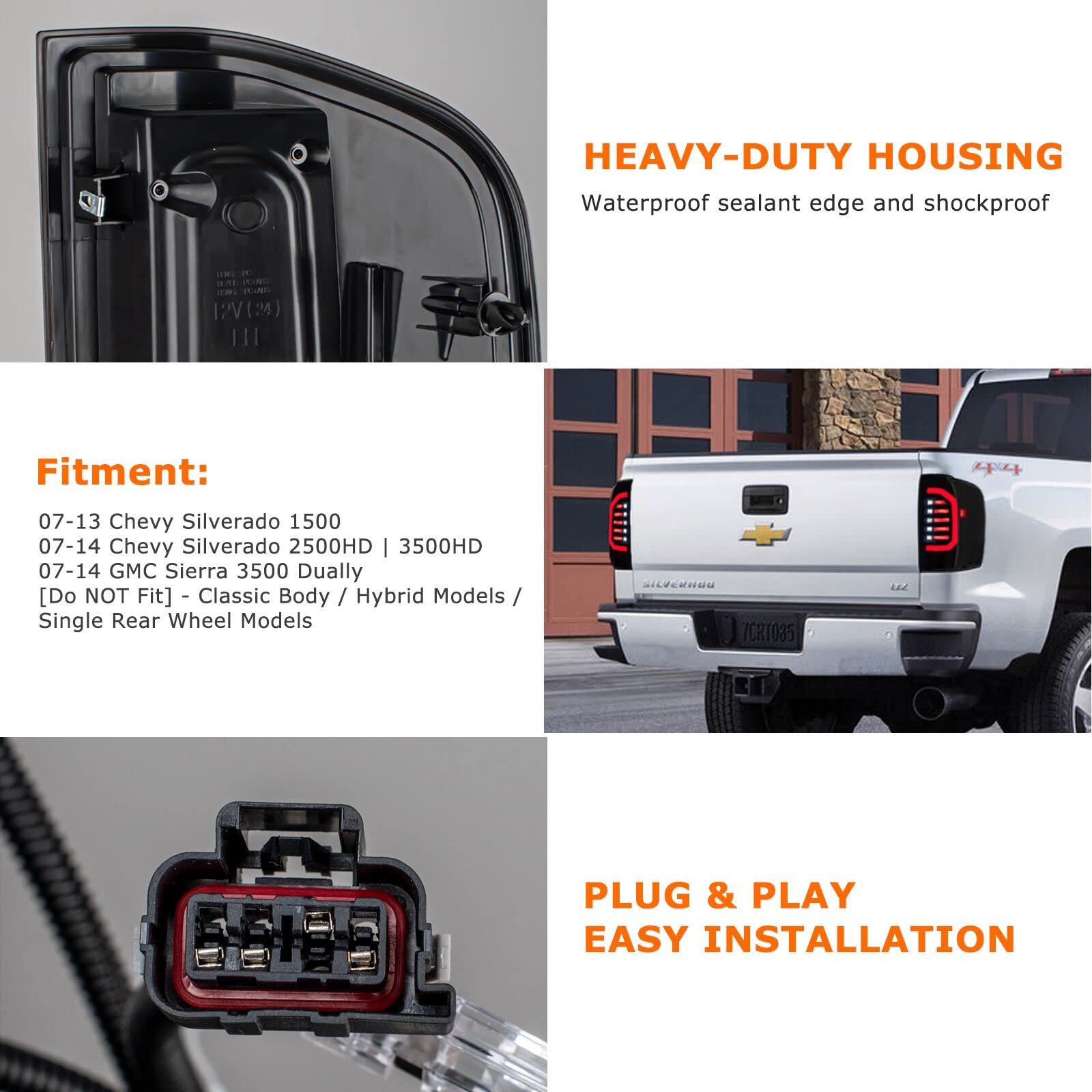 YUFANYA Full LED Tail Lights for 2007-2013 Chevy Silverado - Black Housing Brake Reverse Turn Signal Lamps (Driver & Passenger Side) - Upgrade Your Truck's Style & Safety for Night Driving & Off-Road Adventures