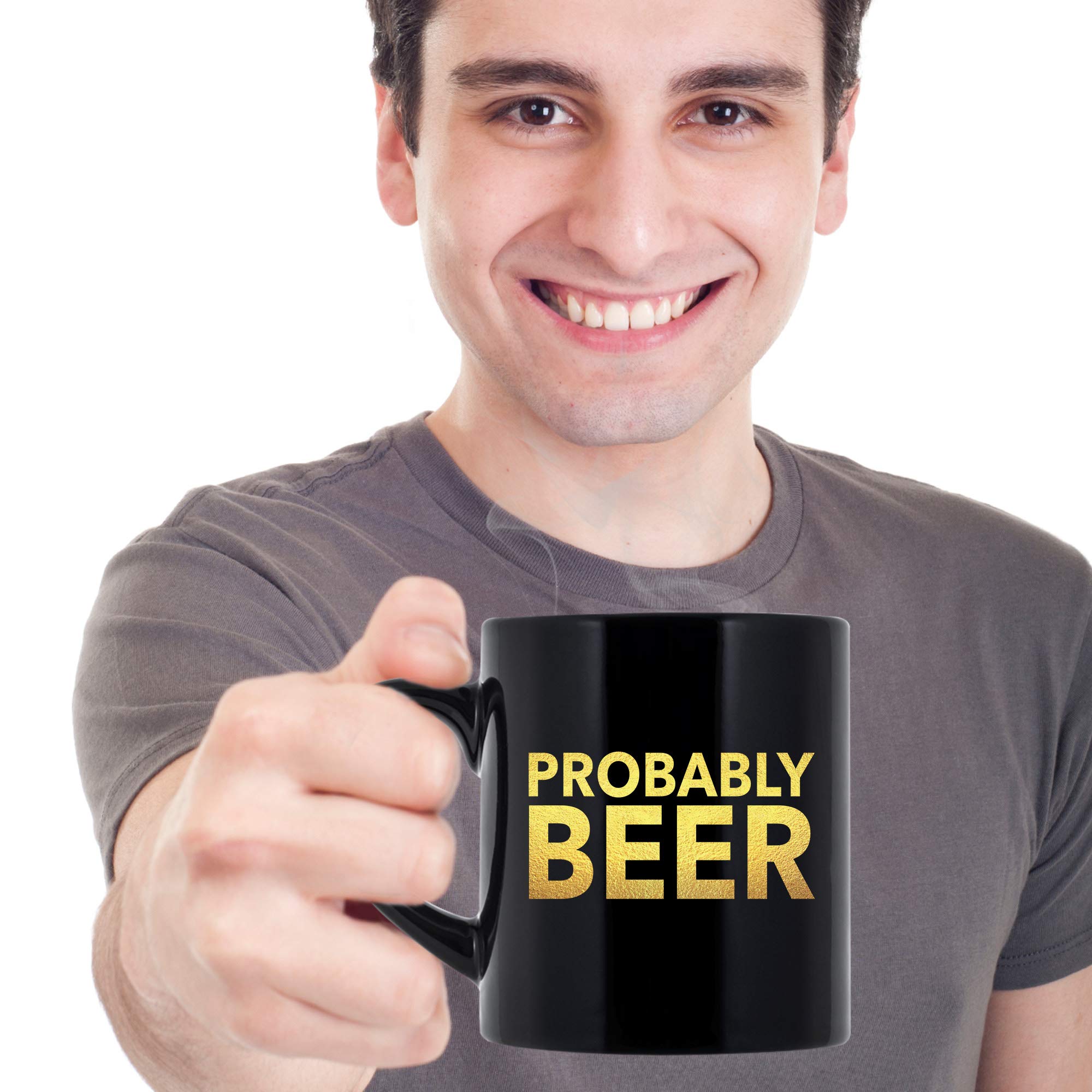 Probably Beer Funny Coffee Mug - 11 oz Black Ceramic Cup for Men & Women - Perfect Gift for Beer Lovers, Office Humor & Coffee Drinkers
