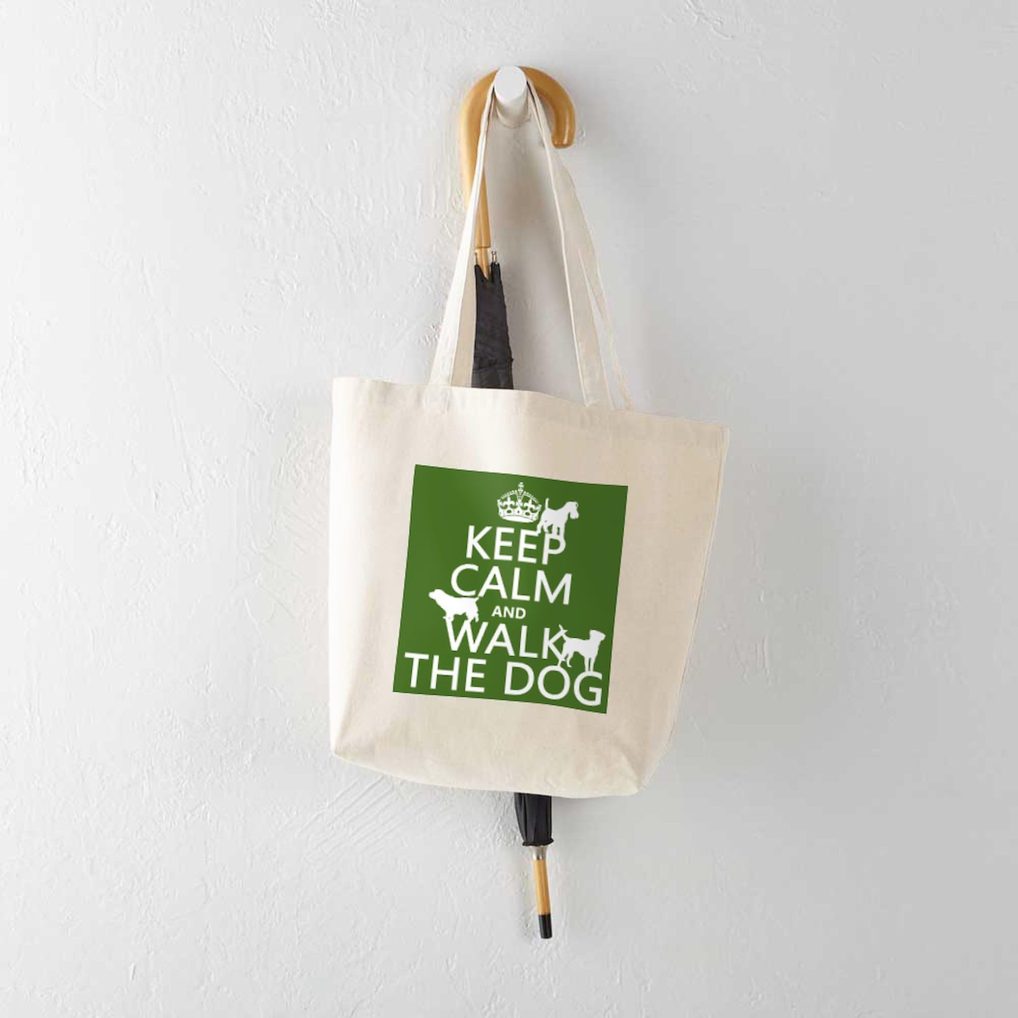 Keep Calm And Walk The Dog Tote Bag - Natural Canvas Reusable Shopping Bag for Groceries, Beach & Daily Use