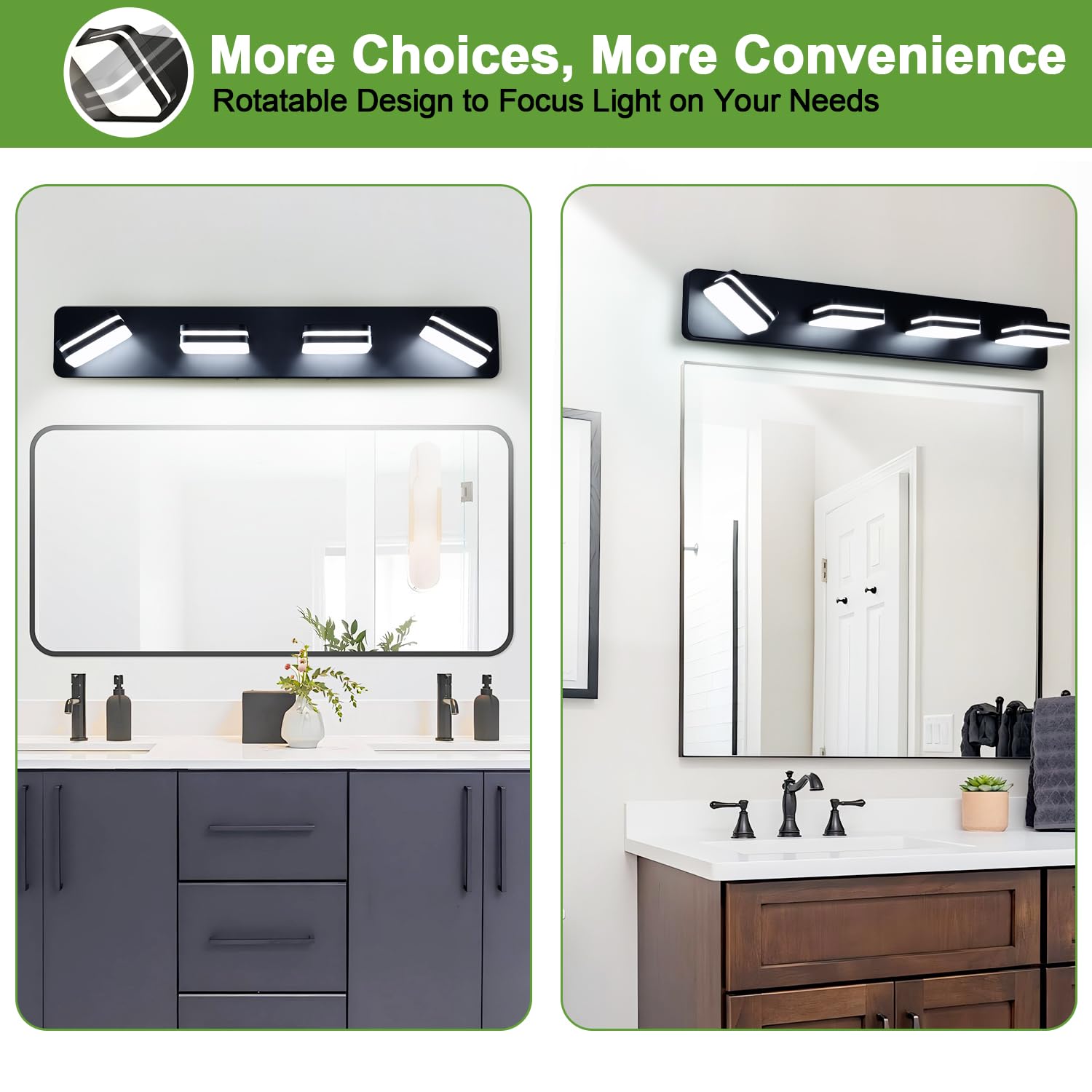 Torondo 4-Light Modern LED Bathroom Vanity Light Fixture - Acrylic Matte Black Wall Sconce with 5000K White Light - Perfect for Mirror Lighting in Contemporary Bathrooms & Powder Rooms