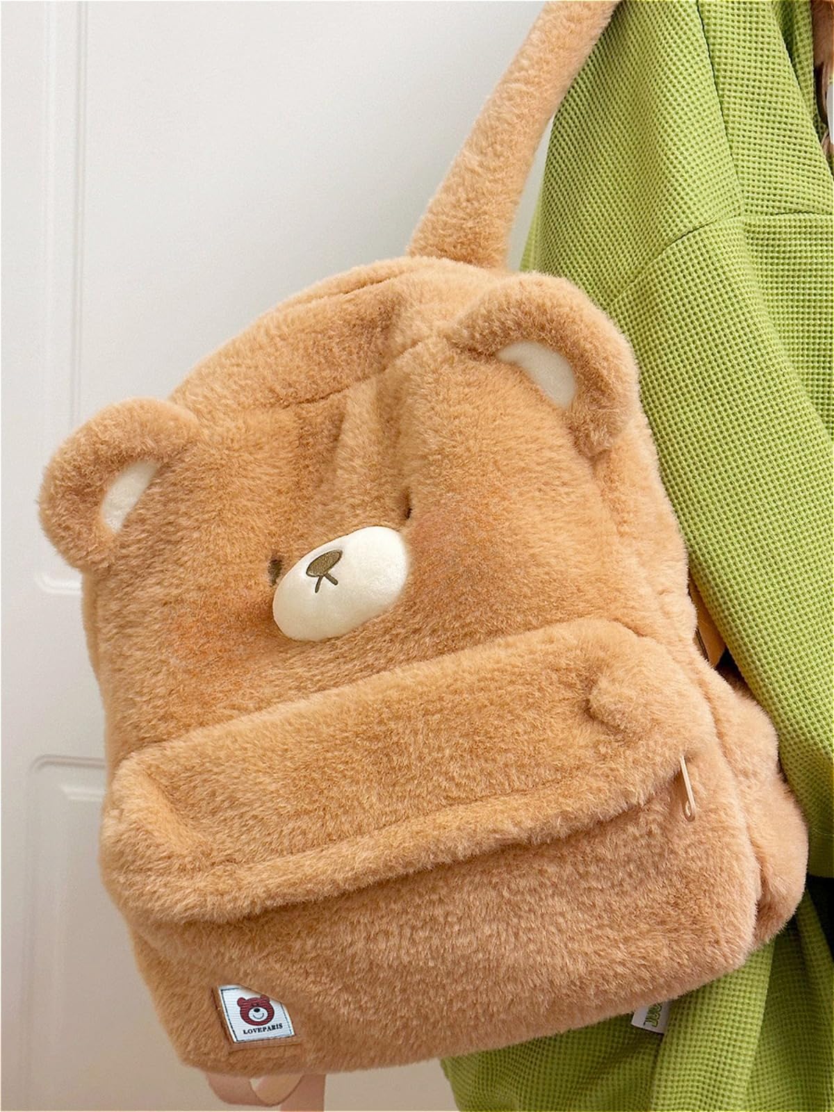 **Cute Bear Plush Backpack - Large Capacity Aesthetic Daypack for Travel, School & Casual Outings (1pc) - Perfect for Kids, Teens & Anime Fans**