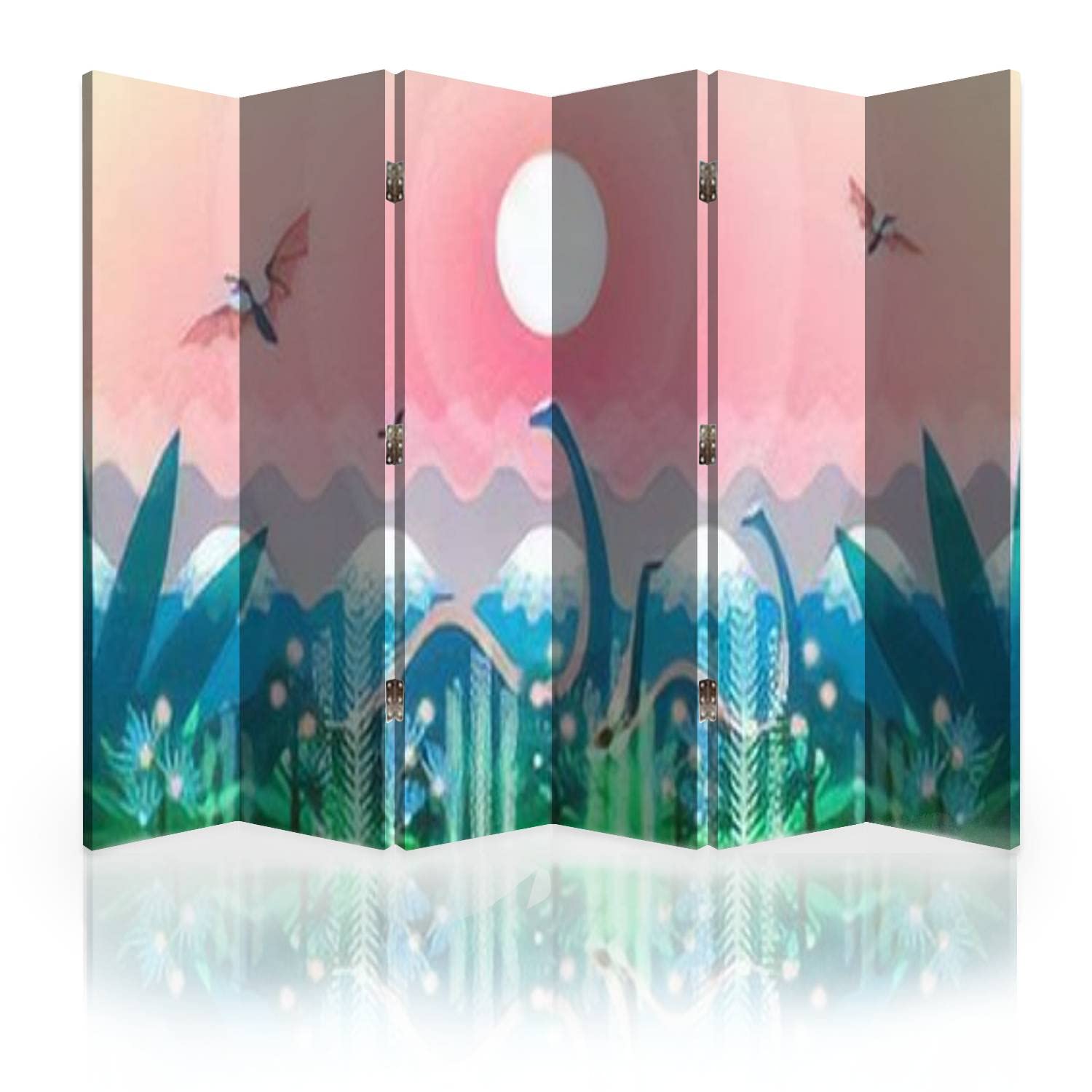 Dinosaur Prehistoric Scene Canvas Room Divider - 6 Panel Folding Privacy Screen for Bedroom, Office & Living Room | Portable Room Separator & Wall Partition for Home Decor