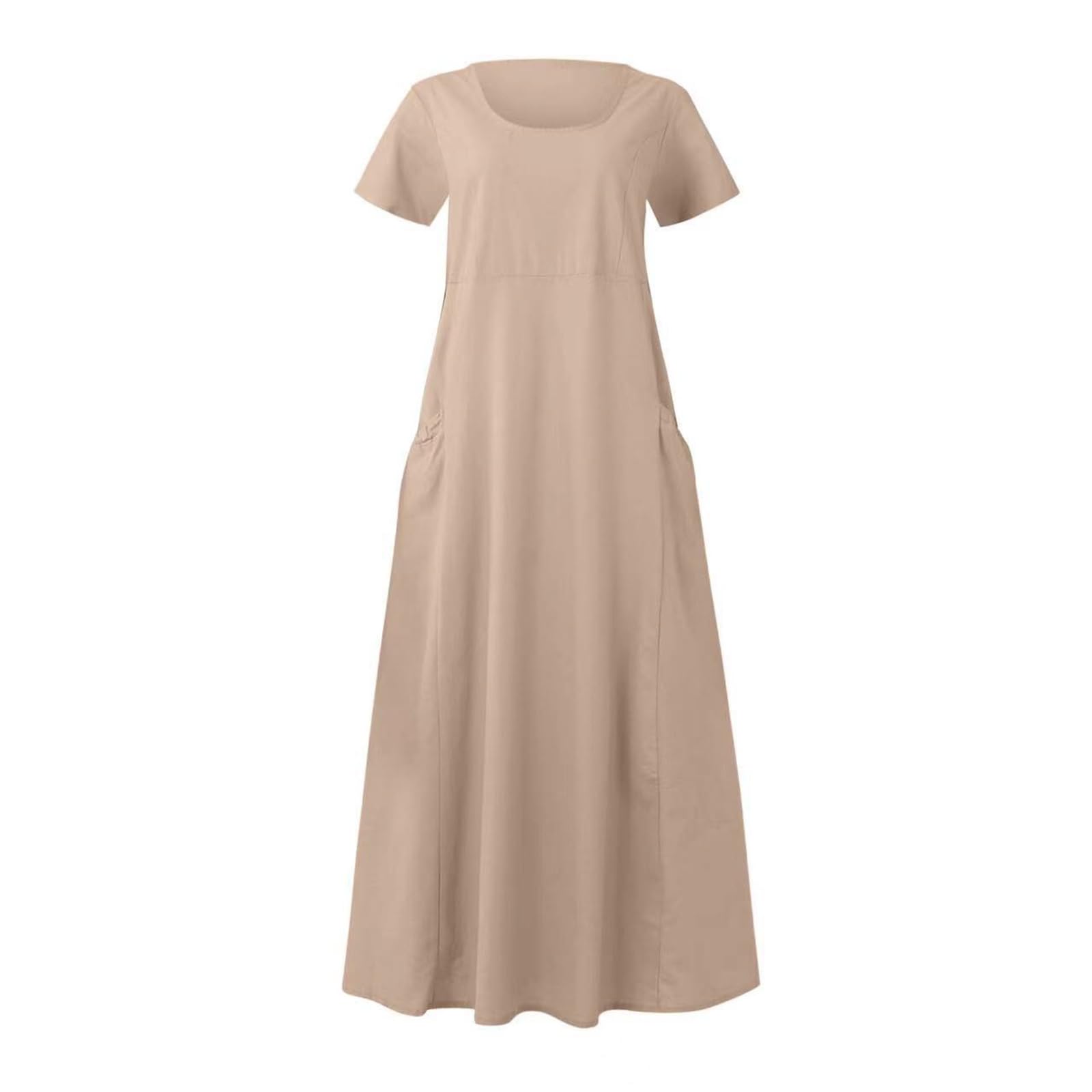 **Women's Casual Midi Dresses with Pockets - Round Neck Short Sleeve T-Shirt Maxi Dress for Vacation, Beach, and Everyday Wear**
