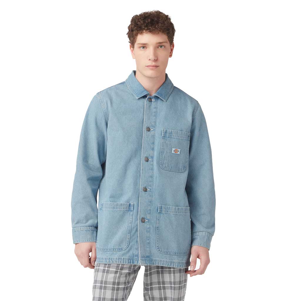 Dickies Men's Light Denim Chore Coat - Durable Work Jacket for Construction, Farming & Outdoor Activities