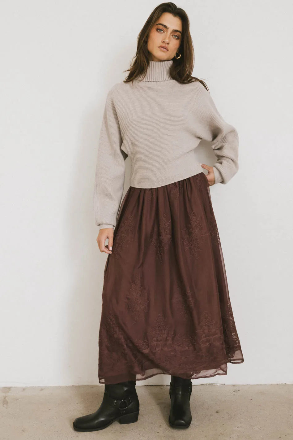 Grace Floral Tulle Skirt in Maroon - Elegant A-Line Party Skirt for Women | Perfect for Weddings, Dances & Special Occasions | FINAL SALE