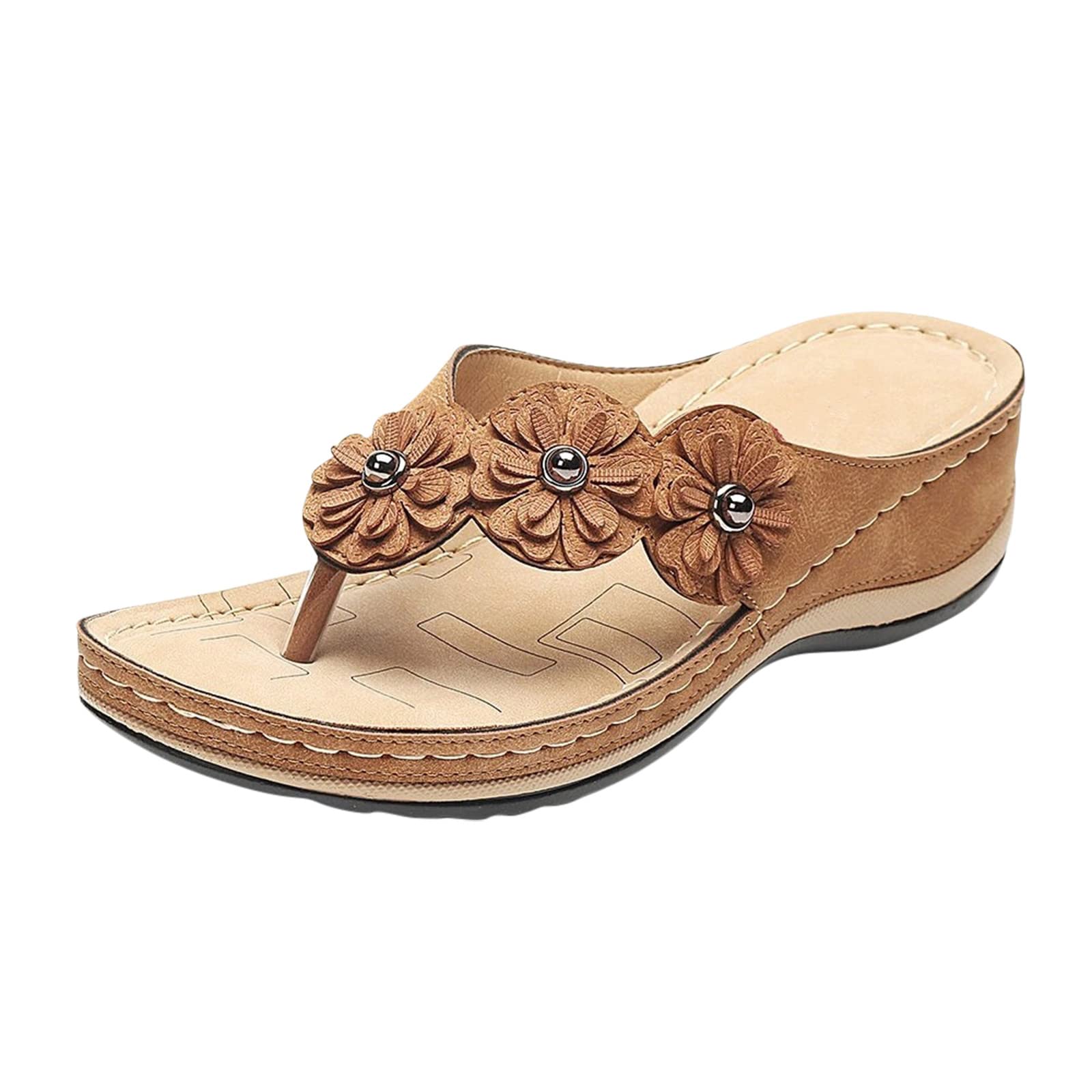 Women's Fashion Flip Flop Sandals with Adjustable Buckle Strap - Summer Wedge Sandals for Women - Size 37 Black Beach Shoes for Vacation, Pool Party & Casual Wear