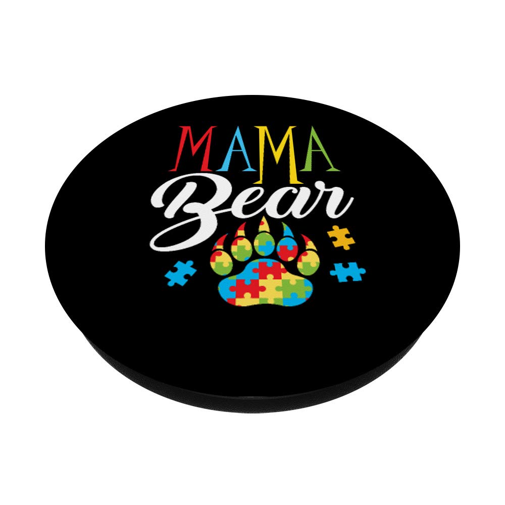 Autism Awareness Mama Bear Puzzle Piece Ribbon PopSocket - Swappable Grip for Phones & Tablets, Perfect for Daily Use, Travel, and School