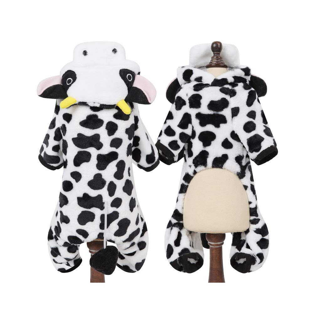 Cute Dog Cow Costume for Halloween - Soft & Comfortable Pet Jumpsuit, Puppy Halloween Outfit - Size XS - Perfect for Halloween Parties & Pet Photo Shoots