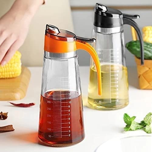Premium 500ml Glass Olive Oil Dispenser Bottle - Reinforced Kitchen Oil & Vinegar Container, Soy Sauce Bottle with Drip-Free Spout - Perfect for Cooking, Salad Dressing & Gourmet Meal Prep (Orange)