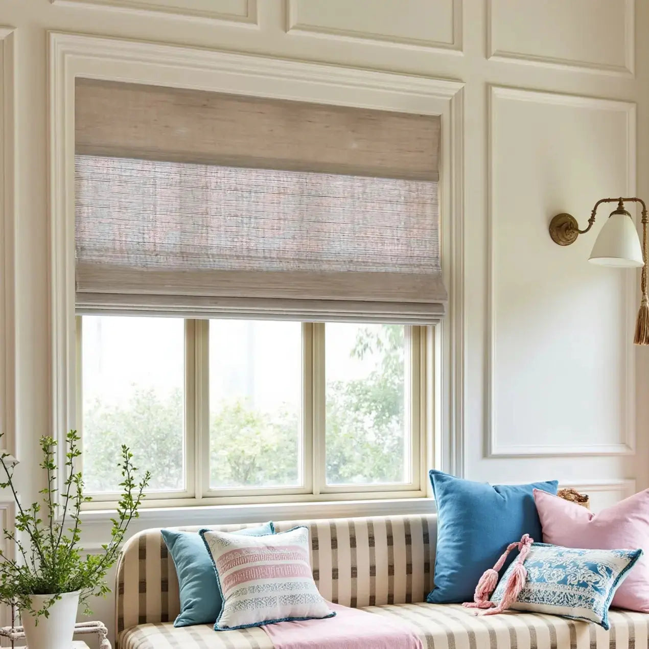 Natural Ramie Bamboo Woven Window Shade - Eco-Friendly Coconut Fiber Blinds for Living Room, Bedroom & Patio - Light Filtering & UV Protection