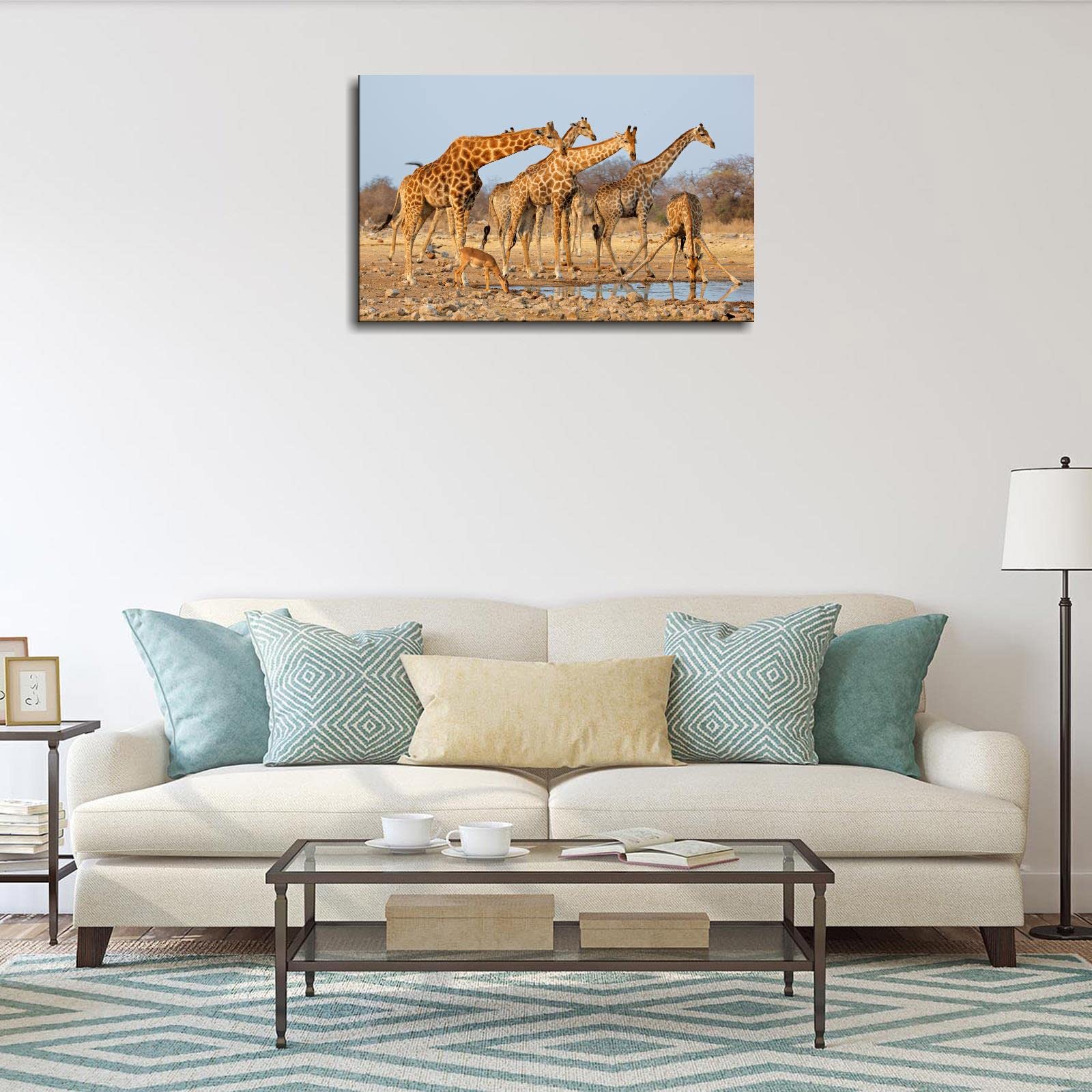 20x12 Framed Giraffe Canvas Wall Art - Animal Print Poster for Home & Office Decor | Perfect for Living Room, Bedroom, Nursery