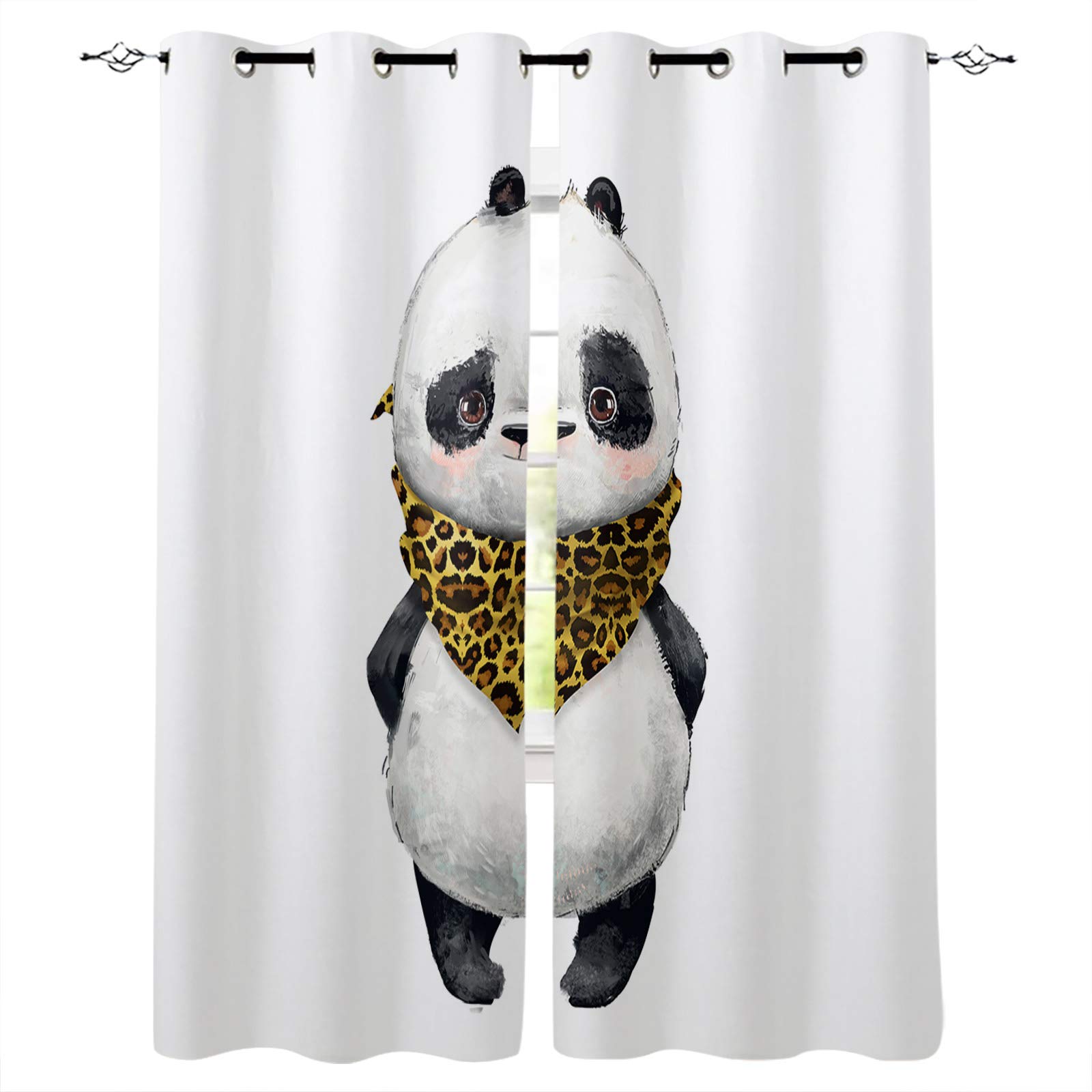 Blackout Curtains for Bedroom - Thermal Insulated Room Darkening Window Drapes with Funny Cute Panda & Leopard Scarf Design, Grommet Top Panels (Set of 2, 104x96 Inches) - Perfect for Bedrooms, Nurseries, Home Theaters & Patio Doors