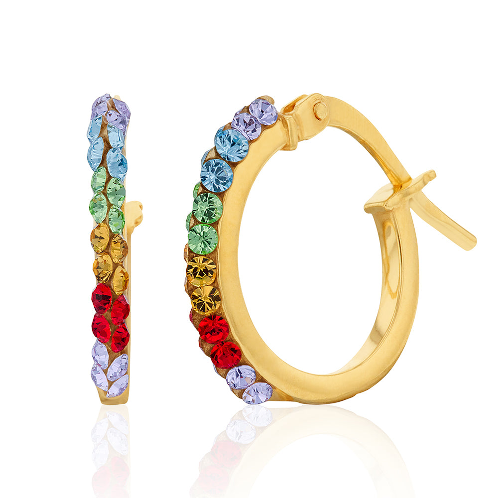9ct Silver Filled Yellow Gold Crystal Hoop Earrings 10mm - Elegant & Durable for Everyday Wear, Parties & Special Occasions
