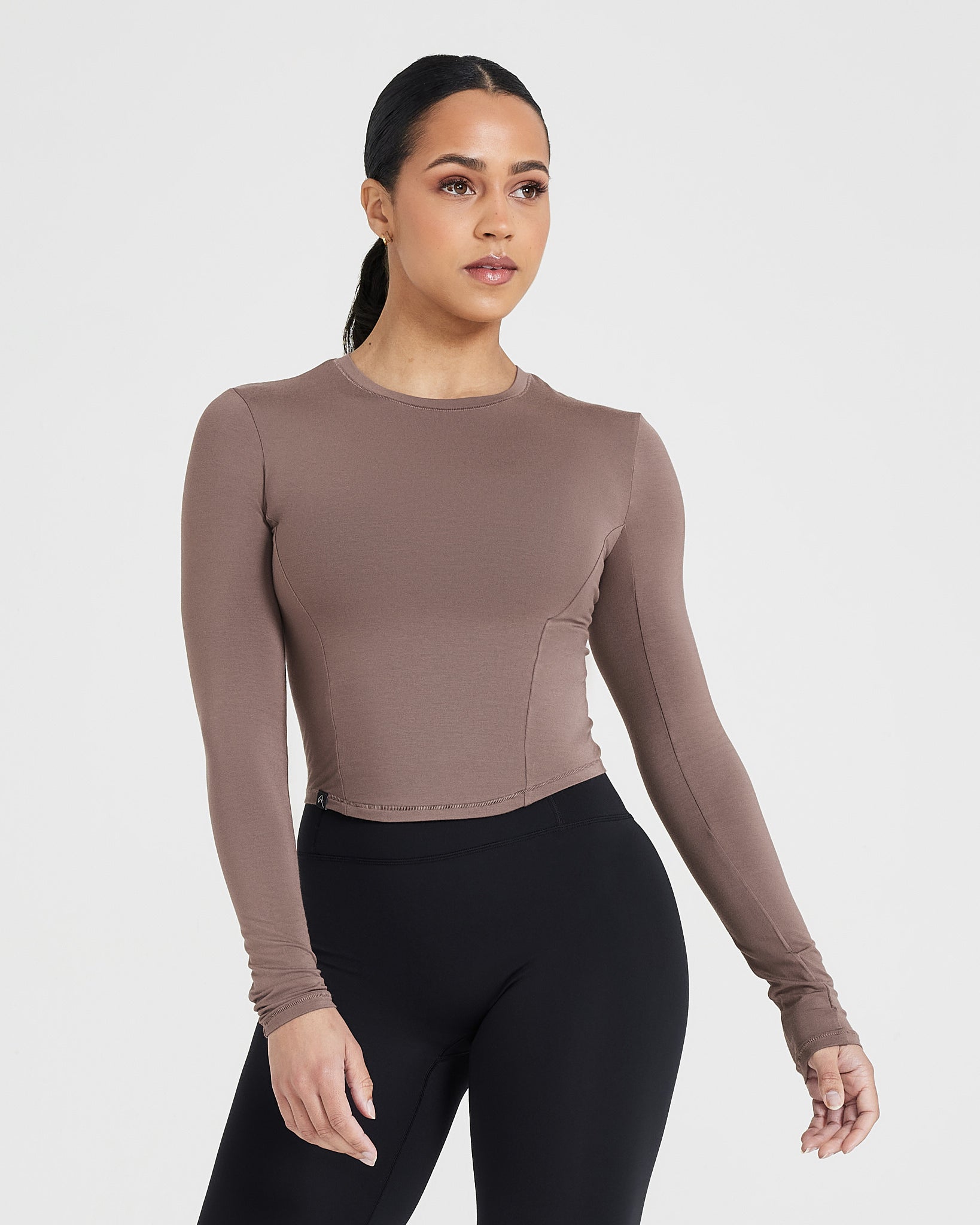 Mellow™ Soft Mid Long Sleeve Top for Women - Comfortable Stretch Casual Shirt in Cool Brown | Perfect for Work, Travel & Everyday Wear