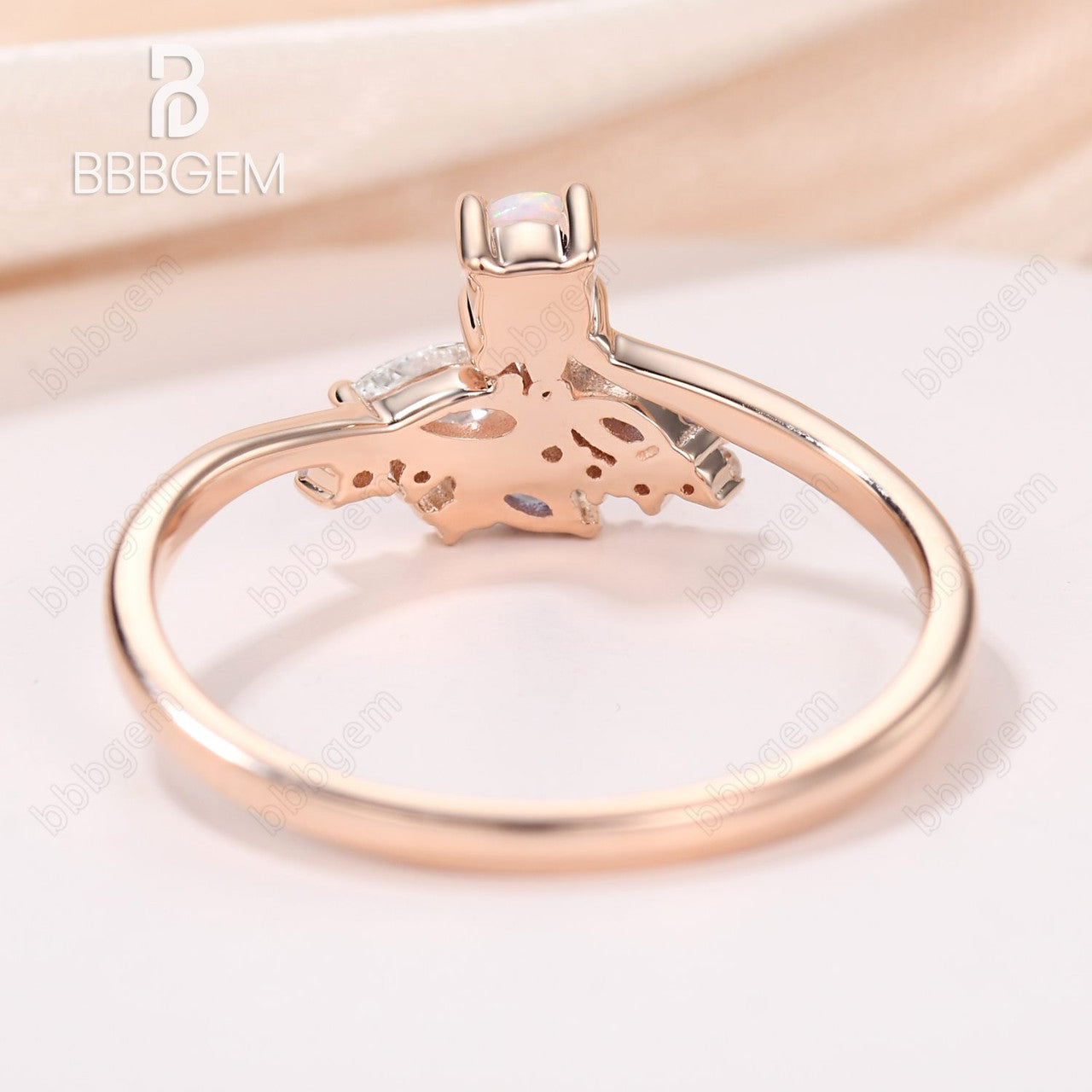 Exquisite Curved Opal Sapphire Diamond Engagement Ring in Rose Gold - Perfect for Proposals, Anniversaries & Romantic Occasions