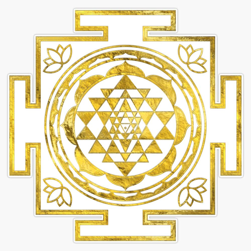 Golden Sri Yantra Chakra Vinyl Magnet Sticker - 5 Inch Flexible Magnetic Bumper Decal for Cars, Fridge & Spiritual Meditation Space