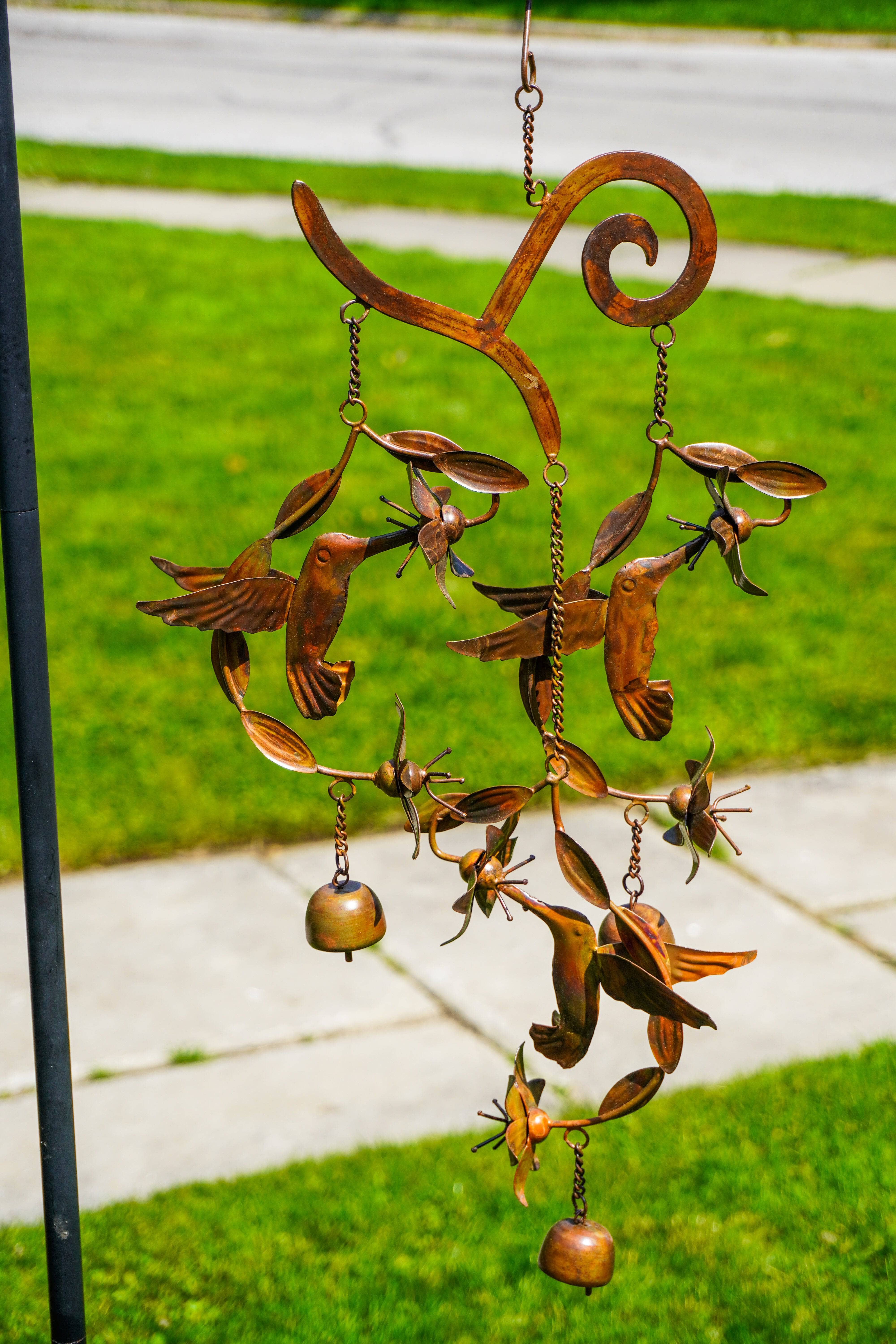 Beautiful Hummingbird & Floral Wind Chime - Handcrafted Metal Garden Decor for Outdoor Patio, Porch & Backyard - Soothing Wind Sounds for Relaxation