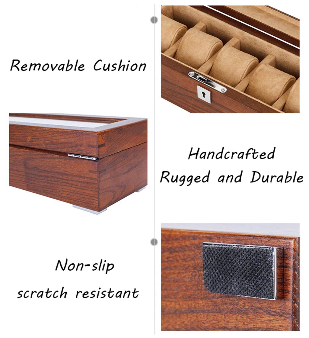 Luxury 5-Slot Watch Box Organizer with Removable Cushions & Glass Top - Jewelry Display Storage Case for Men & Women - Perfect for Watch Collections, Bracelet Organization & Gift Presentation