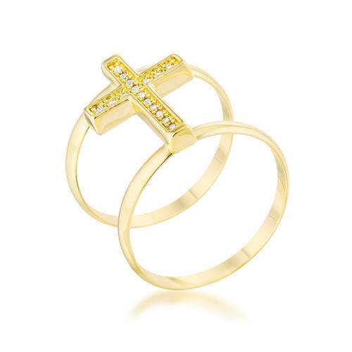 0.08ct Cubic Zirconia 14K Gold Cross Ring for Women - Elegant Religious Jewelry Gift for Baptism, Confirmation & Everyday Wear