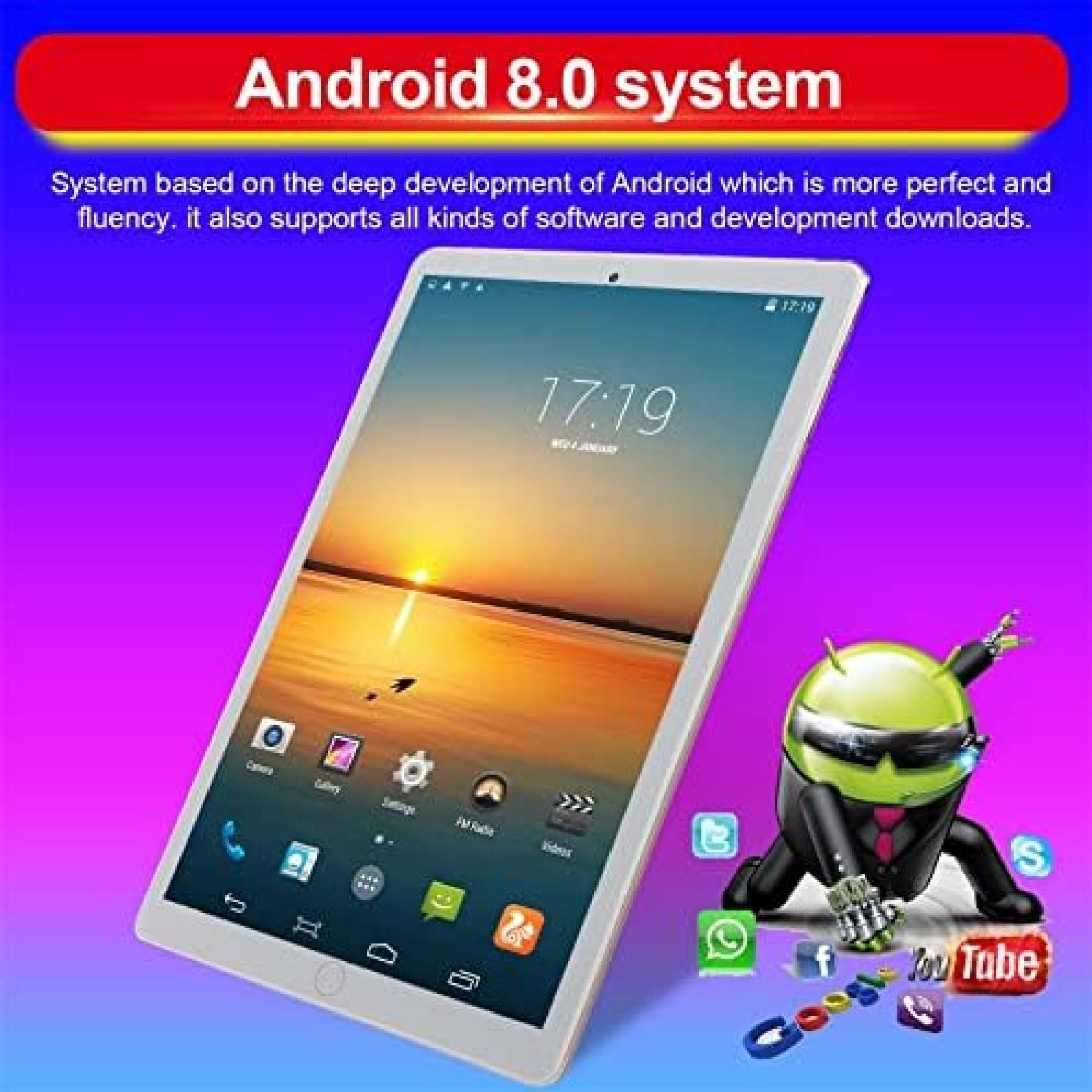 10 Inch Android Tablet with 3G/4G LTE, Dual SIM, Quad-Core Processor, HD Touchscreen, WiFi, Bluetooth, GPS - White | Portable Entertainment & Work Device for Travel, School, and Home Use