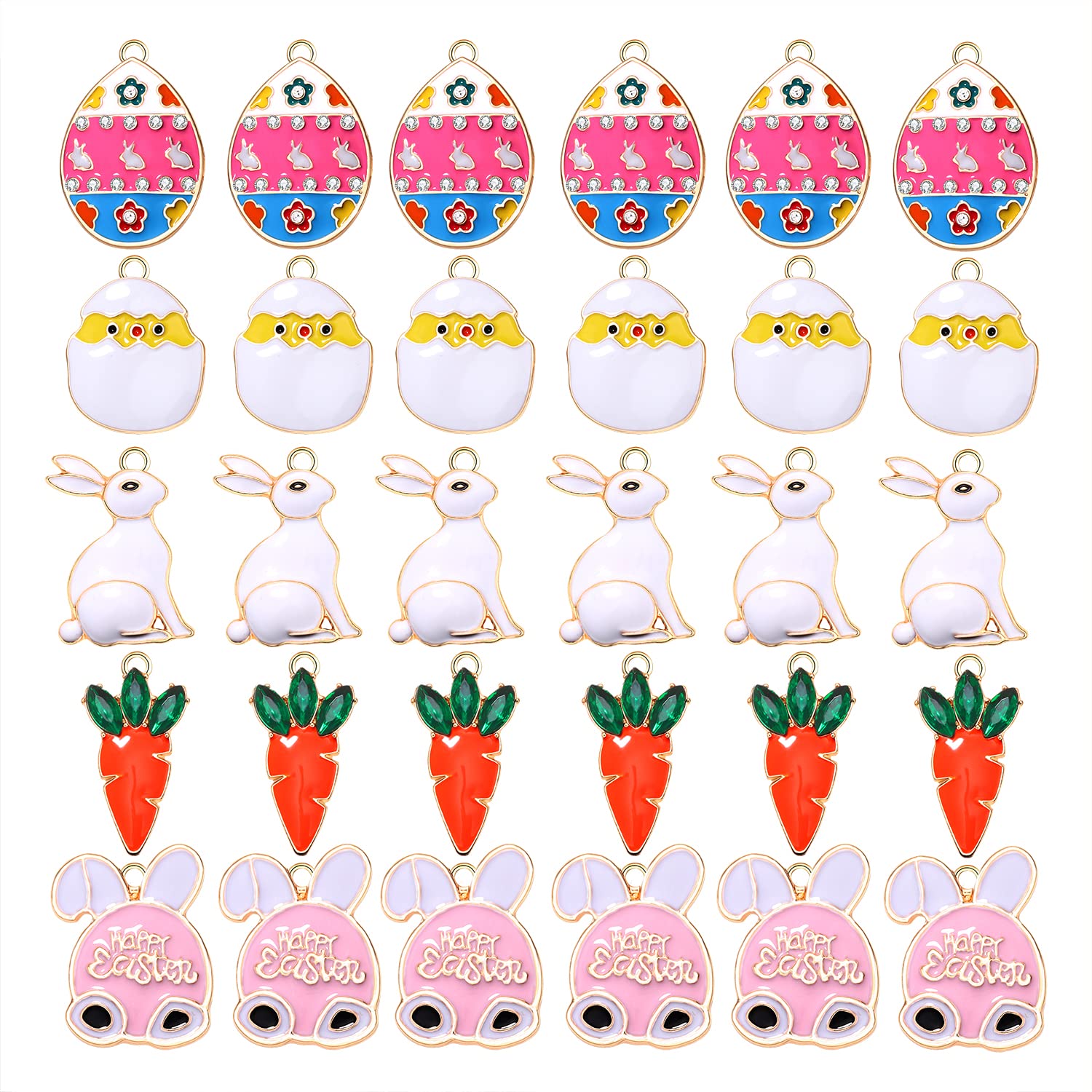 30PCS Easter Charms for Jewelry Making - Enamel Easter Bunny Egg Pendants for Necklace, Bracelet & Earrings - DIY Craft Supplies for Easter Gifts & Party Decorations
