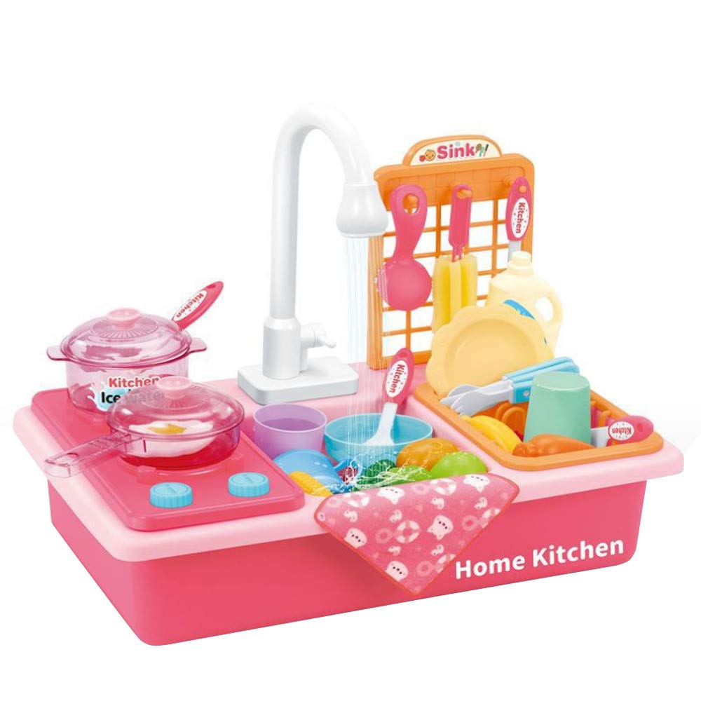 **Pink Pretend Play Kitchen Sink Toys for Kids - Complete Kitchen Set with Cooking Stove, Cookware, Dish Rack & Play Food - Fun Pretend Kitchen Toys for Toddlers - Perfect for Role Play & Early Learning**