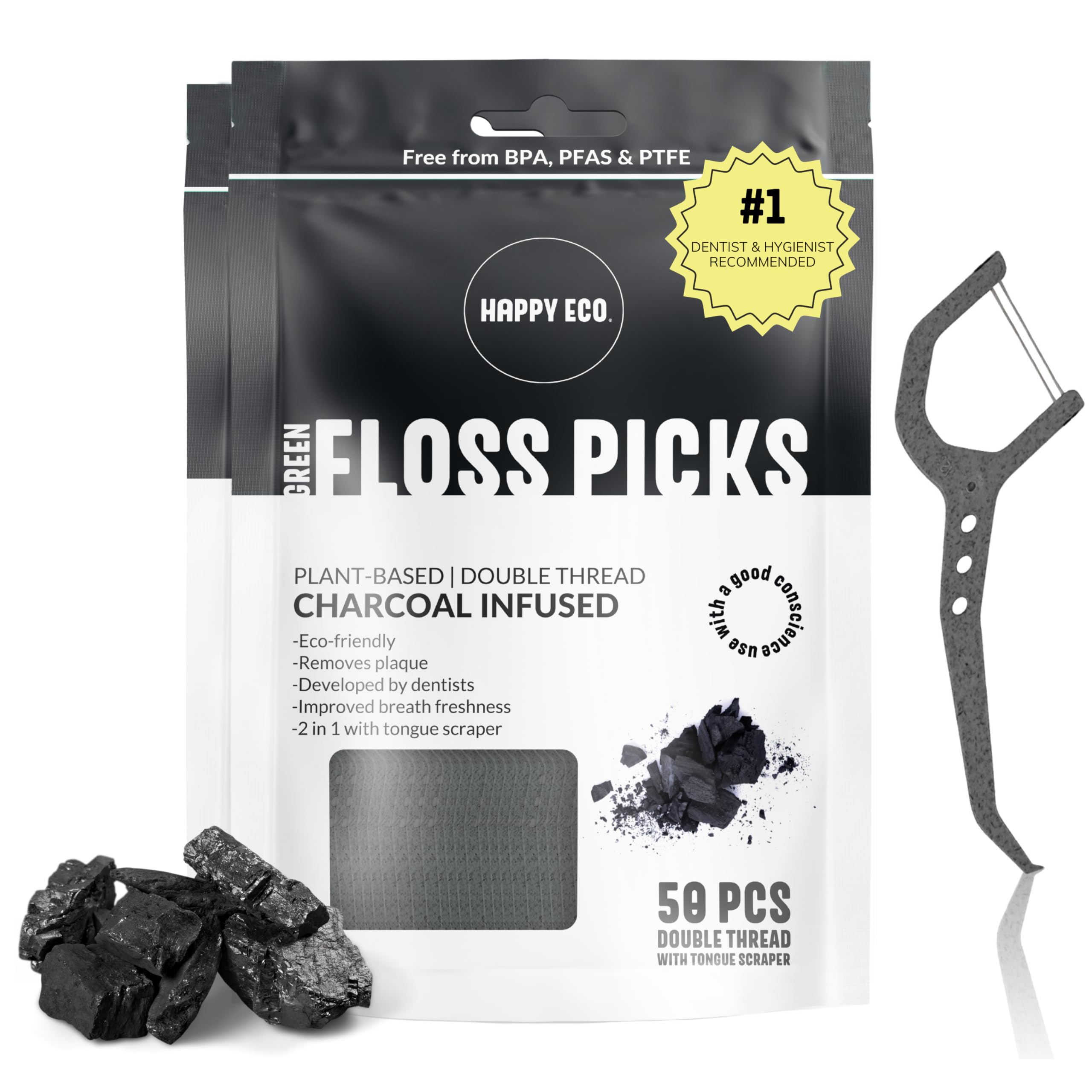 Eco-Friendly Biodegradable Dental Floss Picks (100 Count) - Natural Bamboo, Vegan, Sustainable & Reusable Teeth Cleaning Flossers - Plant-Based, Non-Toxic & Shred-Resistant for Healthy Gums - Perfect for Travel, Home & Office Oral Care