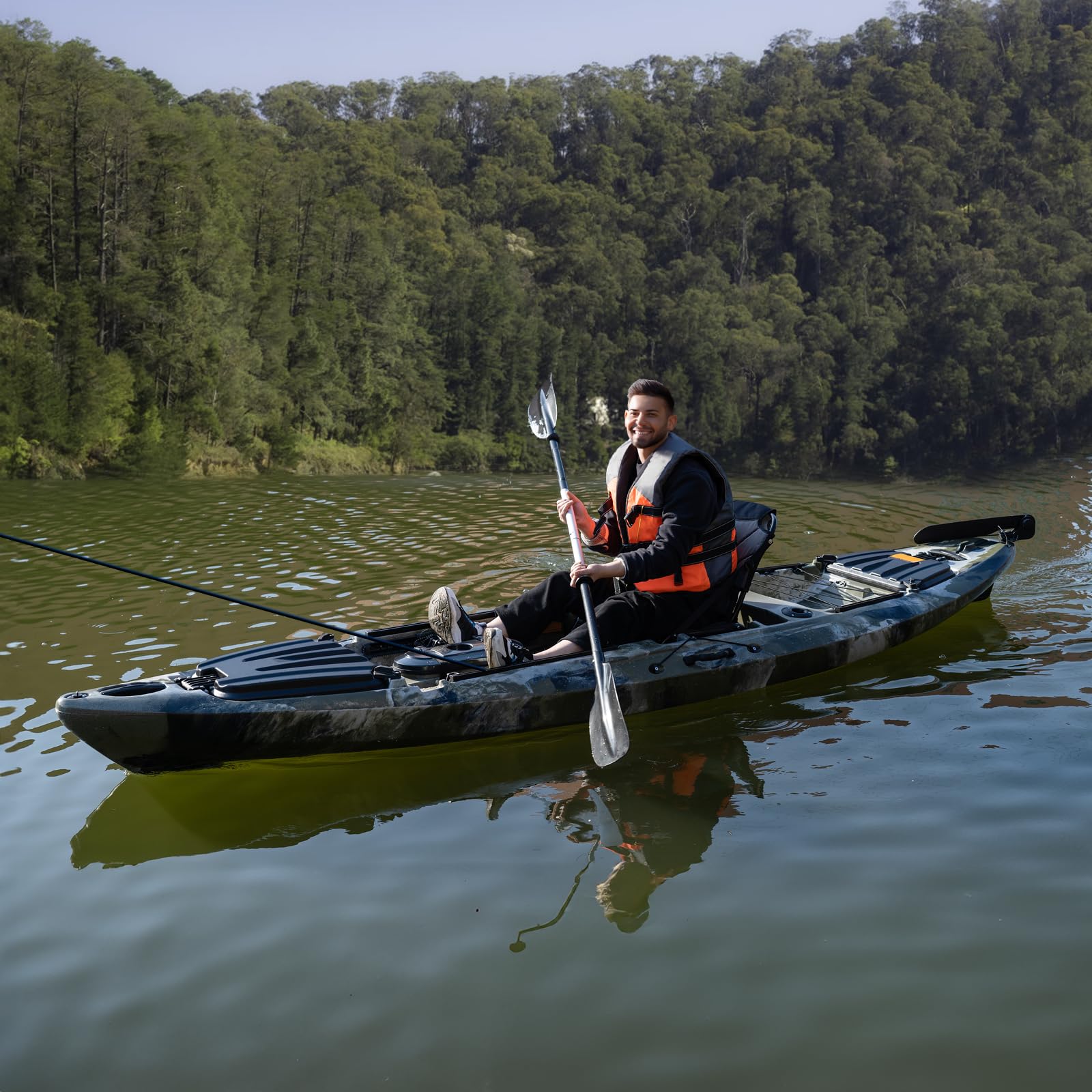 GARVEE 13FT Fishing Kayak for Adults - Sit on Top Kayak with Paddle & Comfortable Seat - 400LBS Capacity Hard Shell Recreational Ocean Kayak Boat - Perfect for Fishing, Camping and Water Sports Adventures
