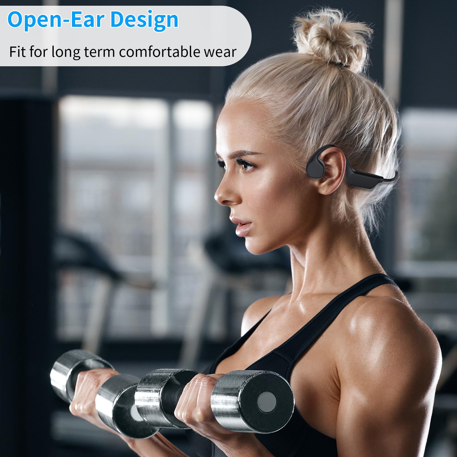 **Wireless Bone Conduction Headphones with Bluetooth, Built-in Mic & Waterproof Design - Open Ear Headset for Running, Cycling, Workout, Gym & Outdoor Sports**