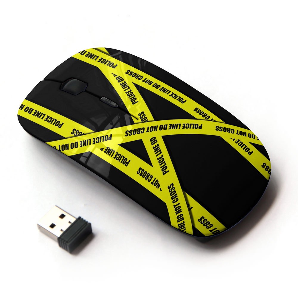 2.4G Wireless Optical Mouse with Crime Scene Yellow Police Tape Design - Perfect for Gaming, Office, and Halloween Decorations