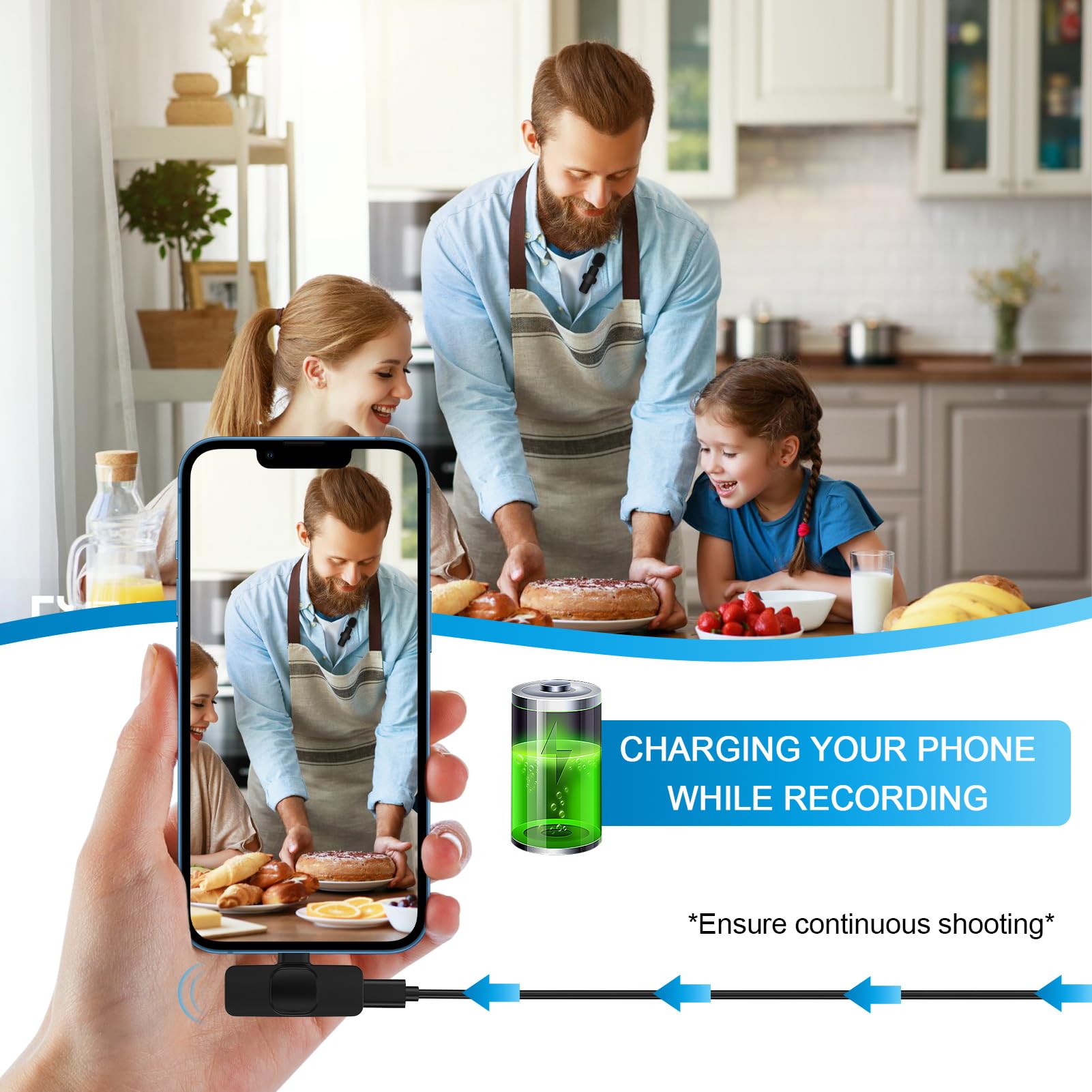 Wireless Lavalier Microphone with USB-C for iPhone 16 Pro Max/15, Samsung Galaxy S25/S24 Ultra/A16 - Noise Cancelling Lapel Mic for Video Recording, TikTok, YouTube, Vlogging & Live Streaming (Perfect for Interviews, Podcasts & Online Classes)