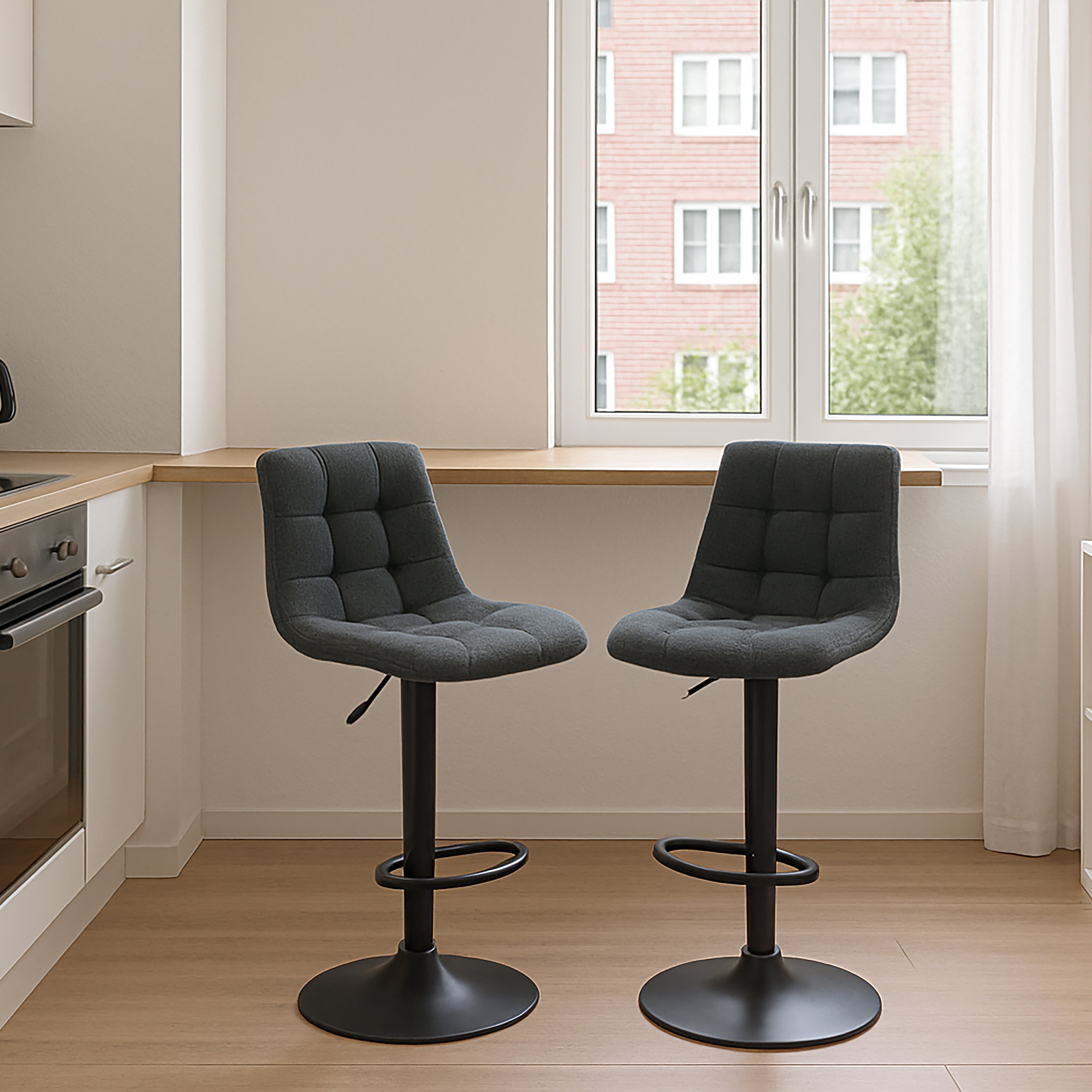 Urban Style Black PU Gas Lift Bar Stools - Set of 2 Metal Bar Height Stools for Kitchen Island, Breakfast Nook & Home Bar Decor