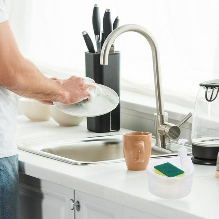 SHUTTLE ART 2-in-1 Kitchen Soap Dispenser with Sponge Holder - Multi-Color Countertop Organizer for Washing Dishes | Perfect for Kitchen Sink Accessories & Dishwashing Stations
