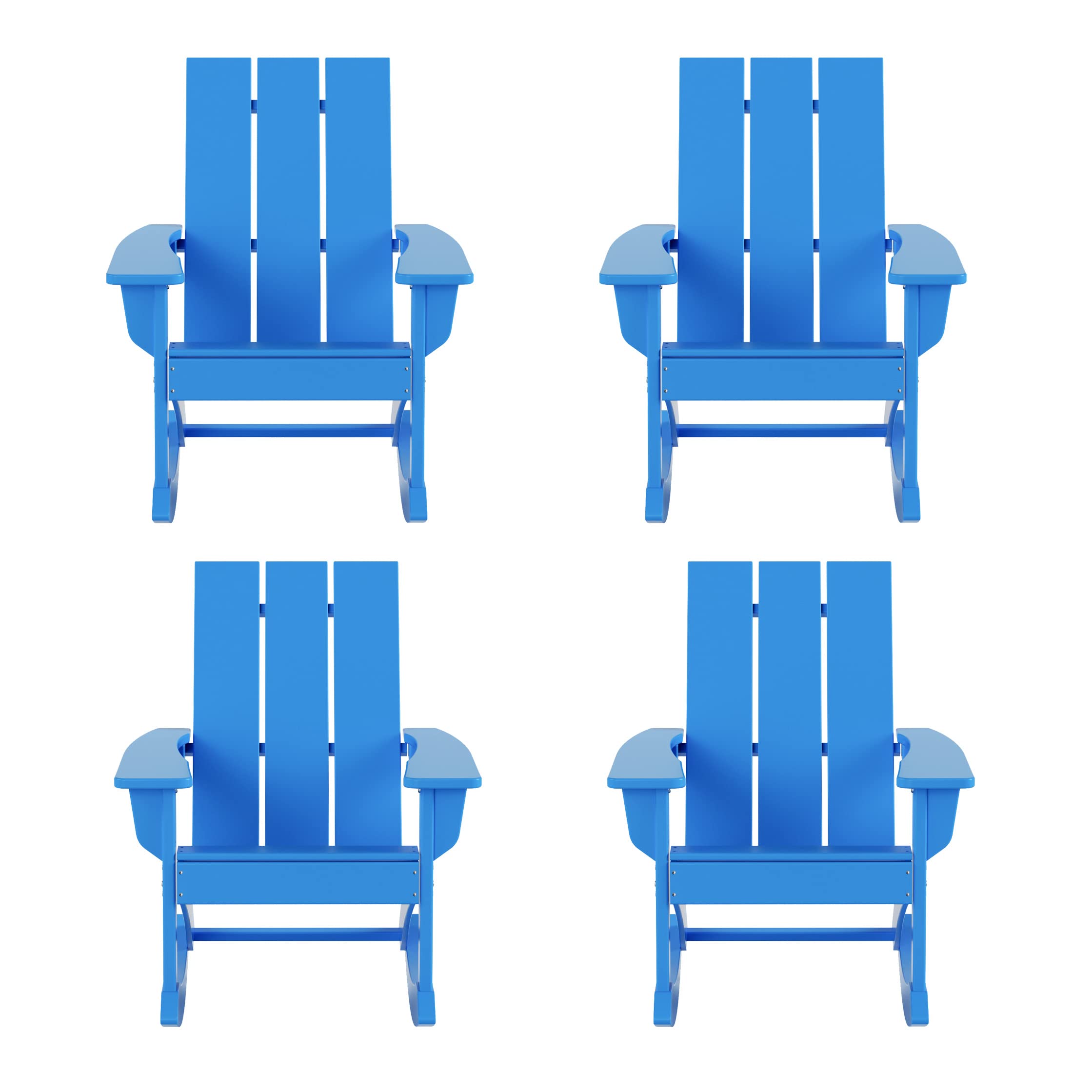 WO Home Furniture 4-Piece Patio Rocking Chair Set - Modern Outdoor HDPE UV-Resistant Rocking Chairs in Pacific Blue - Perfect for Backyard, Garden, Poolside & Porch Relaxation