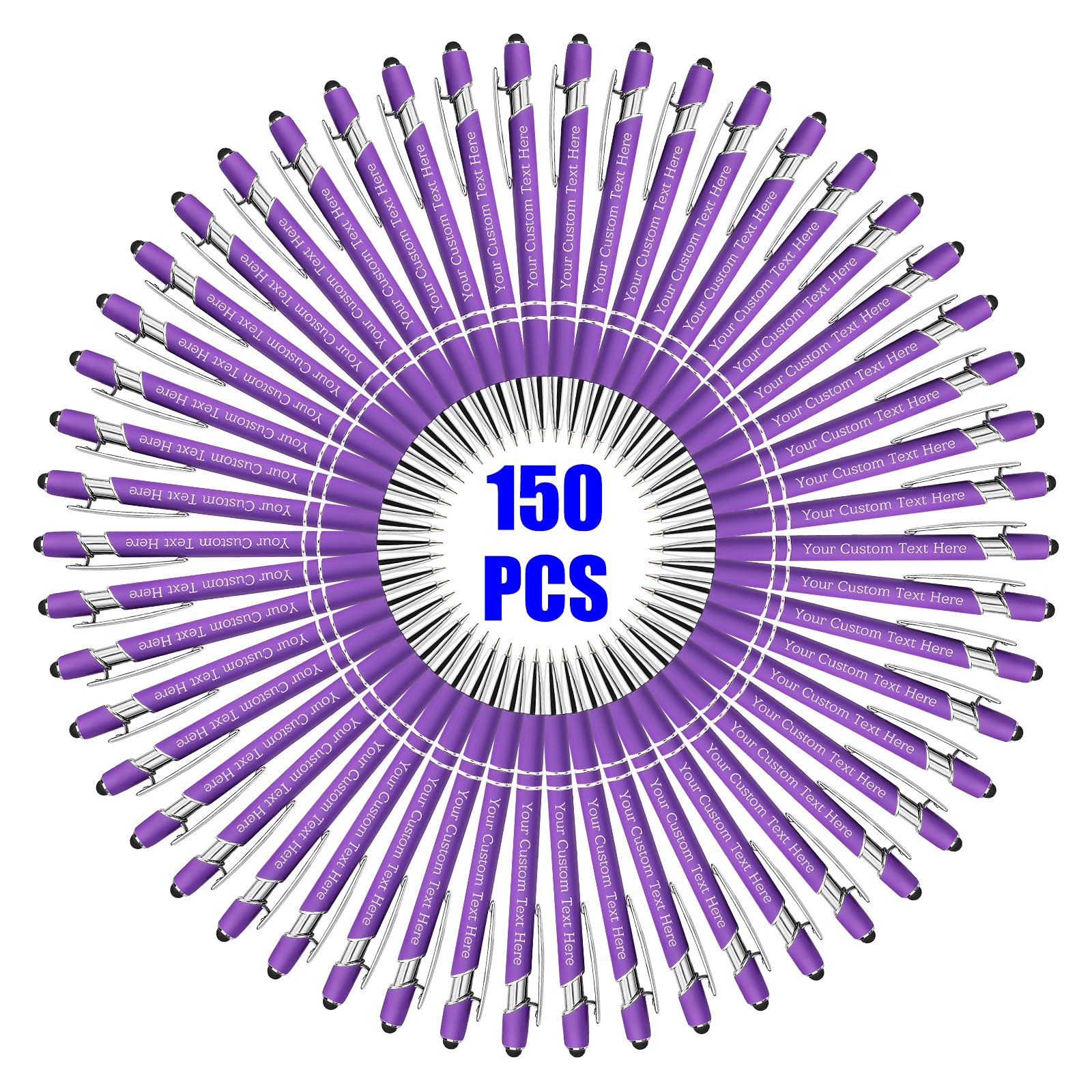 150 Pcs Personalized Custom Pens Bulk - Free Engraving with Name/Message - Custom Ballpoint Pens & Stylus for Business, Office, Graduation Gifts - Ideal for Men, Women, Christmas & Birthday Presents (Purple) - Perfect for Corporate Events, School Supplies & Promotional Giveaways