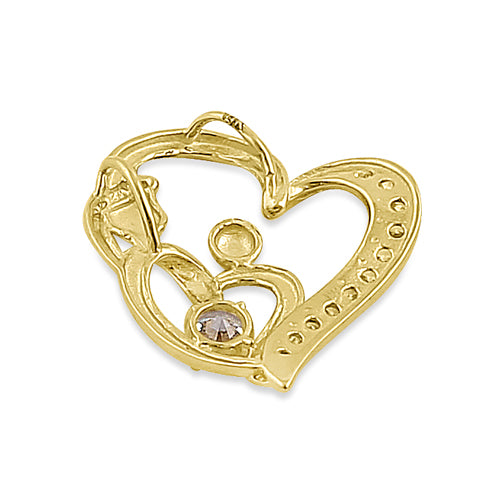 14K Solid Yellow Gold Mother and Child Heart CZ Pendant Necklace - Elegant Gift for Mom, Grandma, or Daughter - Perfect for Mother's Day, Birthday, or Anniversary