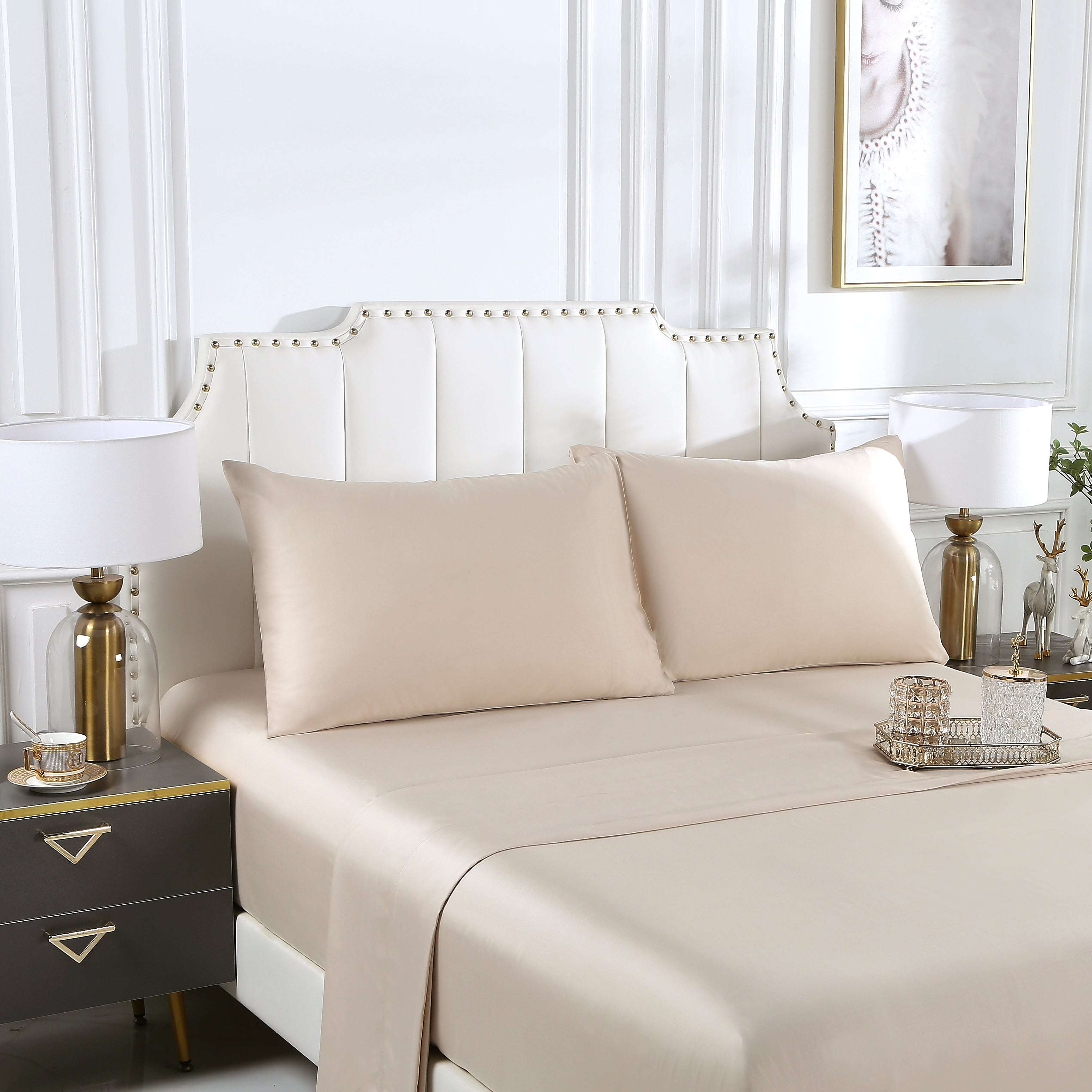100% Organic Bamboo Sheets Set - Queen Size, 4-Piece Bedding Set with Pillowcases - Soft, Breathable & Hypoallergenic - Perfect for Hot Sleepers & Eco-Friendly Home Decor