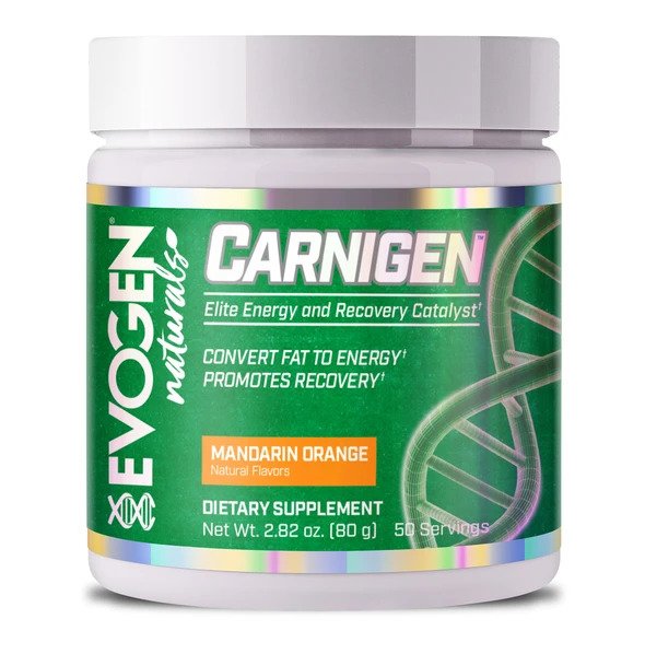 Evogen Carnigen Naturals Mandarin Orange Flavored Pre-Workout Supplement - 80g Powder for Energy & Focus - Ideal for Gym, Fitness & Athletic Performance