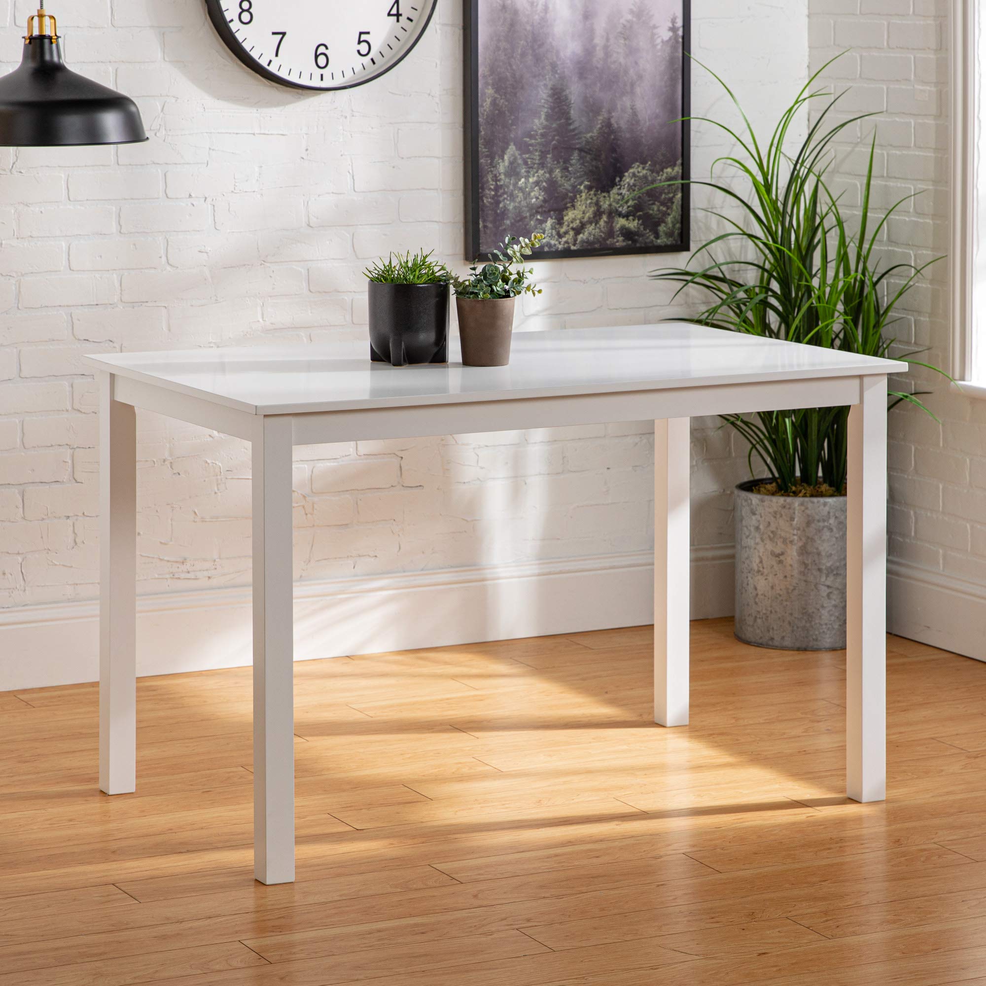 Walker Edison 4-Person Modern Farmhouse Wood Dining Table Set with 4 Chairs, 48 Inch, White - Perfect for Small Kitchens, Breakfast Nooks & Cozy Dining Rooms
