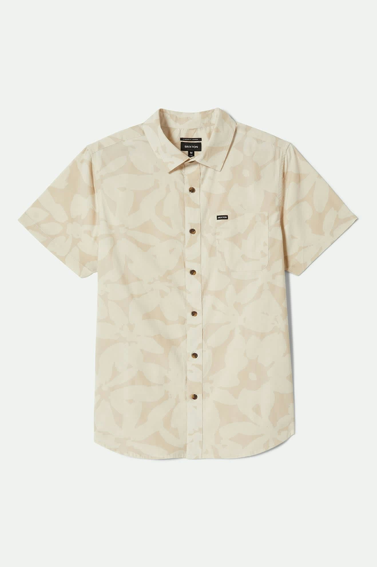 Charter Print Short Sleeve Shirt - Beige & White Floral Pattern Casual Summer Top for Men | Beach Vacation, Outdoor Party, Date Night Outfit