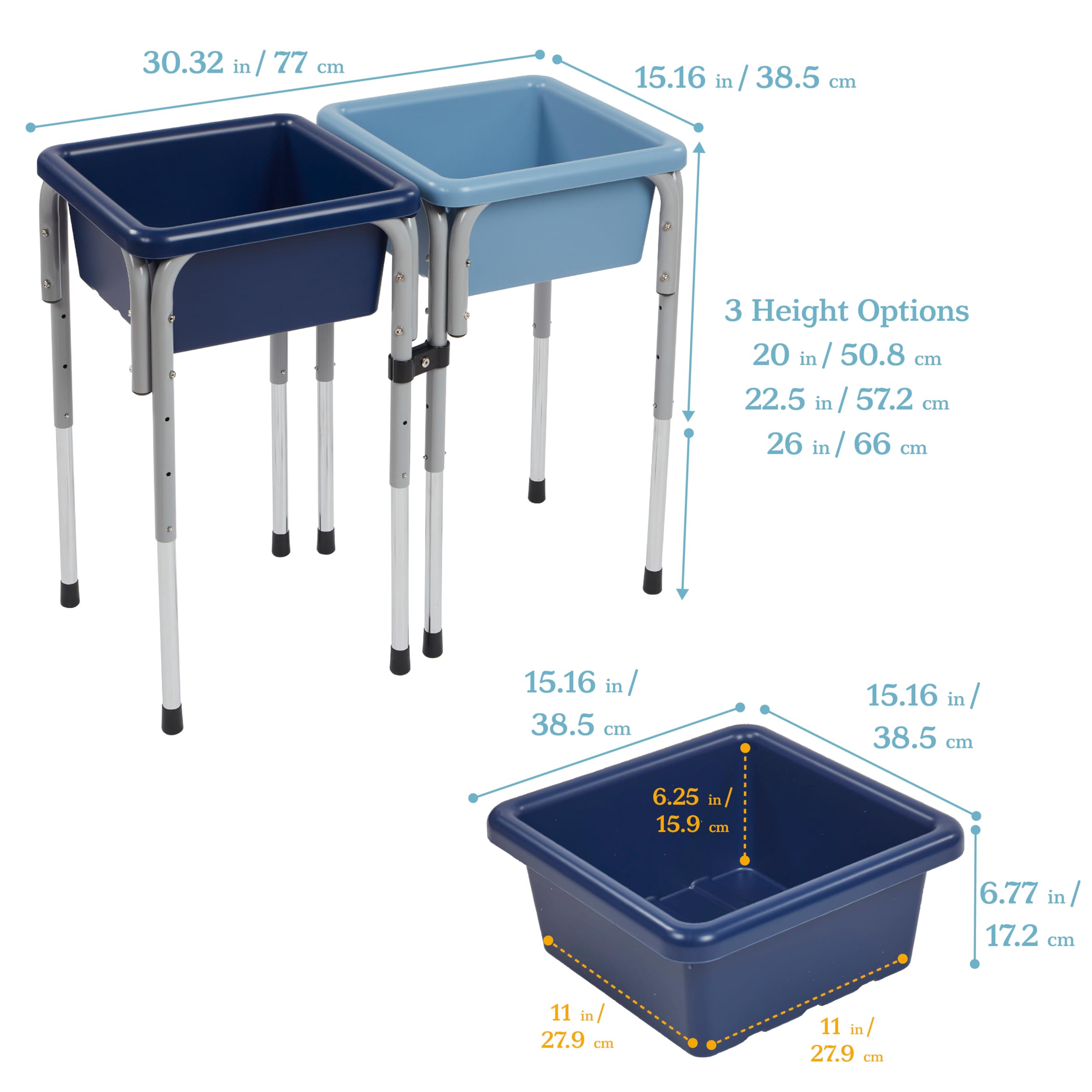 ECR4Kids Adjustable 2-Station Sand and Water Play Table for Kids - Sensory Bin Activity Center in Navy & Powder Blue - Perfect for Indoor & Outdoor Preschool Learning, Daycare, and Backyard Play