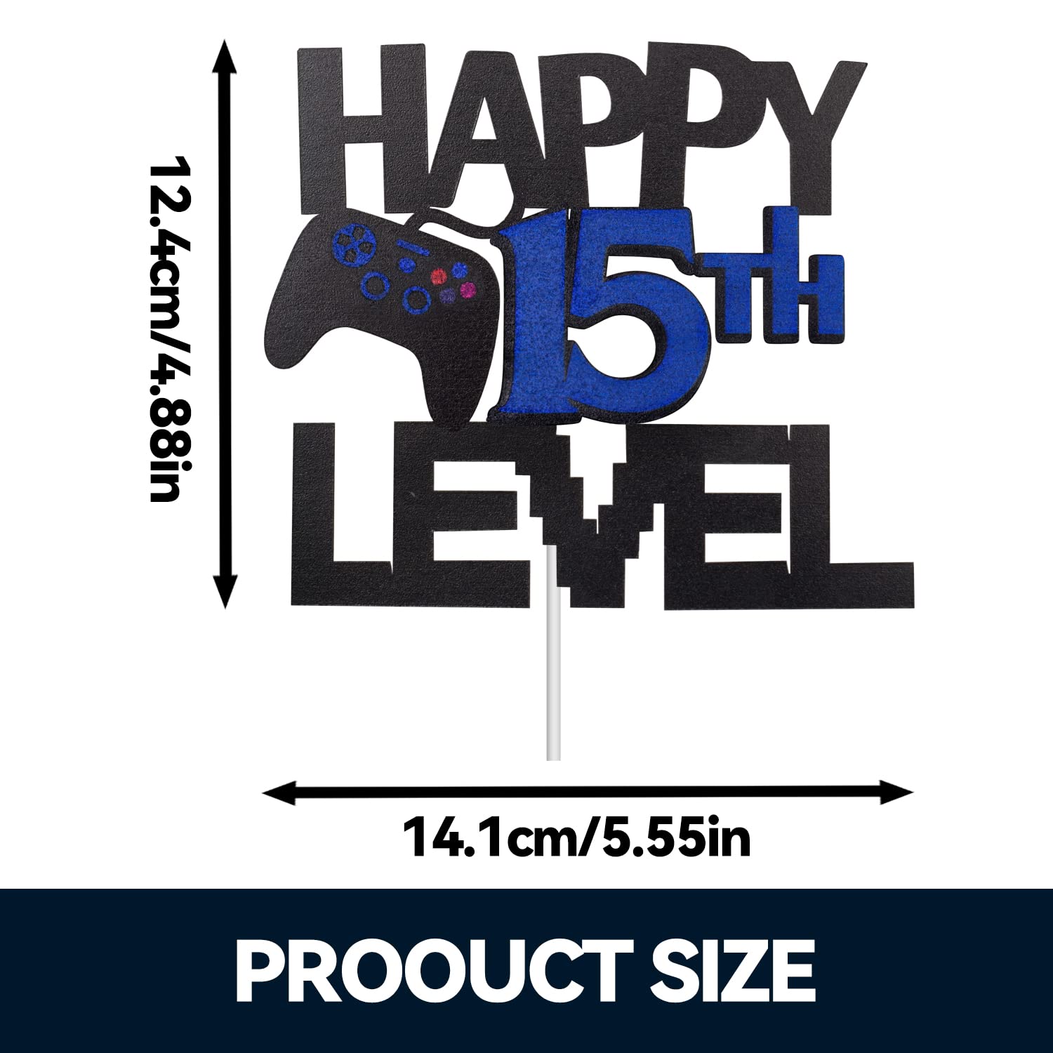 Happy 15th Level Birthday Cake Topper - Glitter Video Game Themed Party Decorations for Gamer's Unlocked Level 15 Celebration - Perfect for Birthday Cakes, Cupcakes & Gaming Party Decor