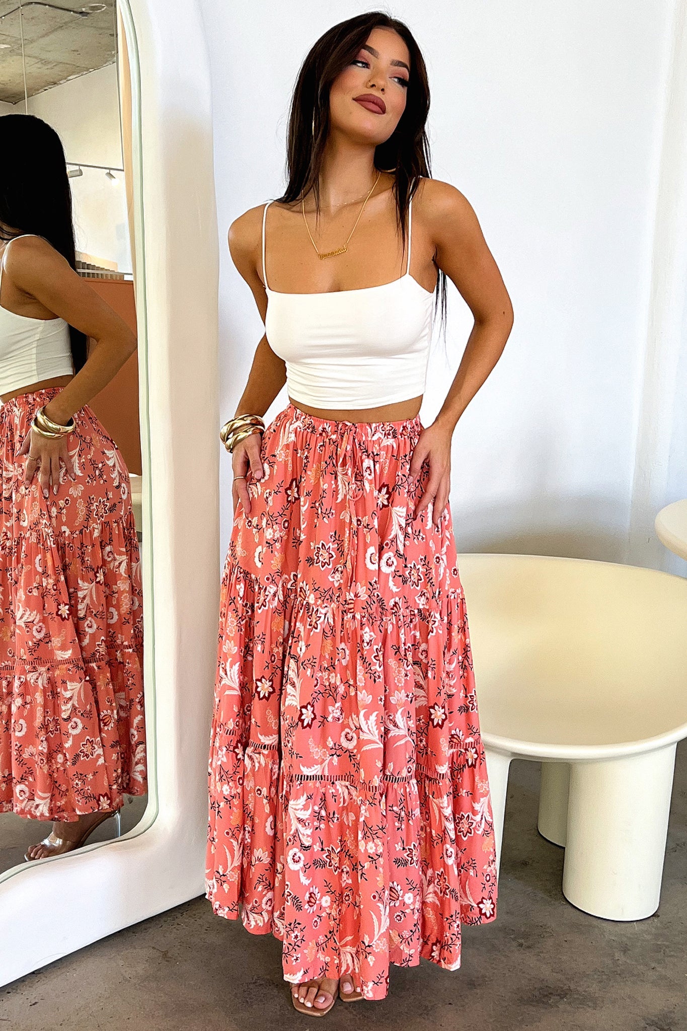 Kei Maxi Skirt - Pink Floral Print Long Skirt for Women | Boho Summer Beach Dress, Casual Outfit & Vacation Wear