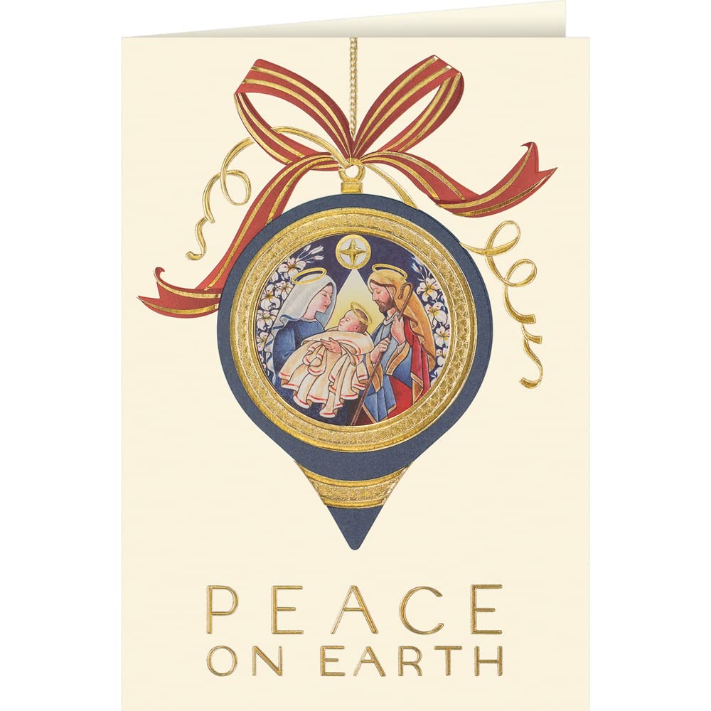 25 Personalized Religious Christmas Cards with Foil-Lined Envelopes - Nativity Scene Design with Ribbon Accent - Perfect for Holiday Greetings, Business Gifts & Family Correspondence