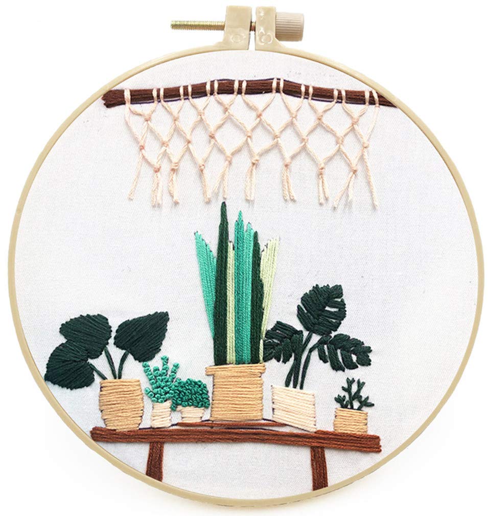 Abillyn Embroidery Starter Kit - Emerald Potted Plant Cross Stitch Kit with Printed Pattern for Beginners | DIY Home Decor, Gift for Craft Lovers, Relaxing Hobby Activity