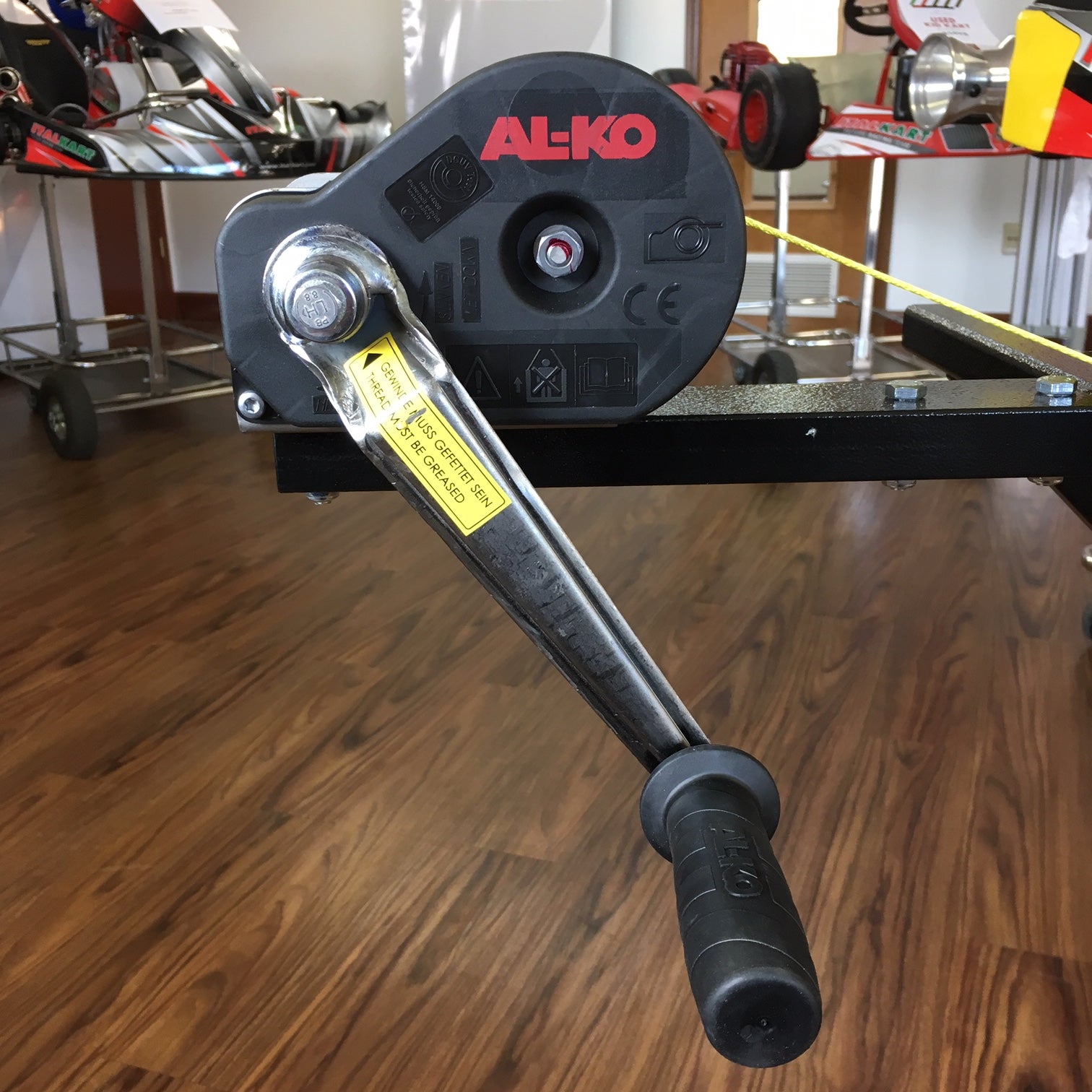 IM Black Semi Automatic Kart Stand with Hand Winch and Hooks - Heavy Duty Go Kart Lift for Easy Maintenance & Storage - Perfect for Racing Enthusiasts & DIY Garage Workshops