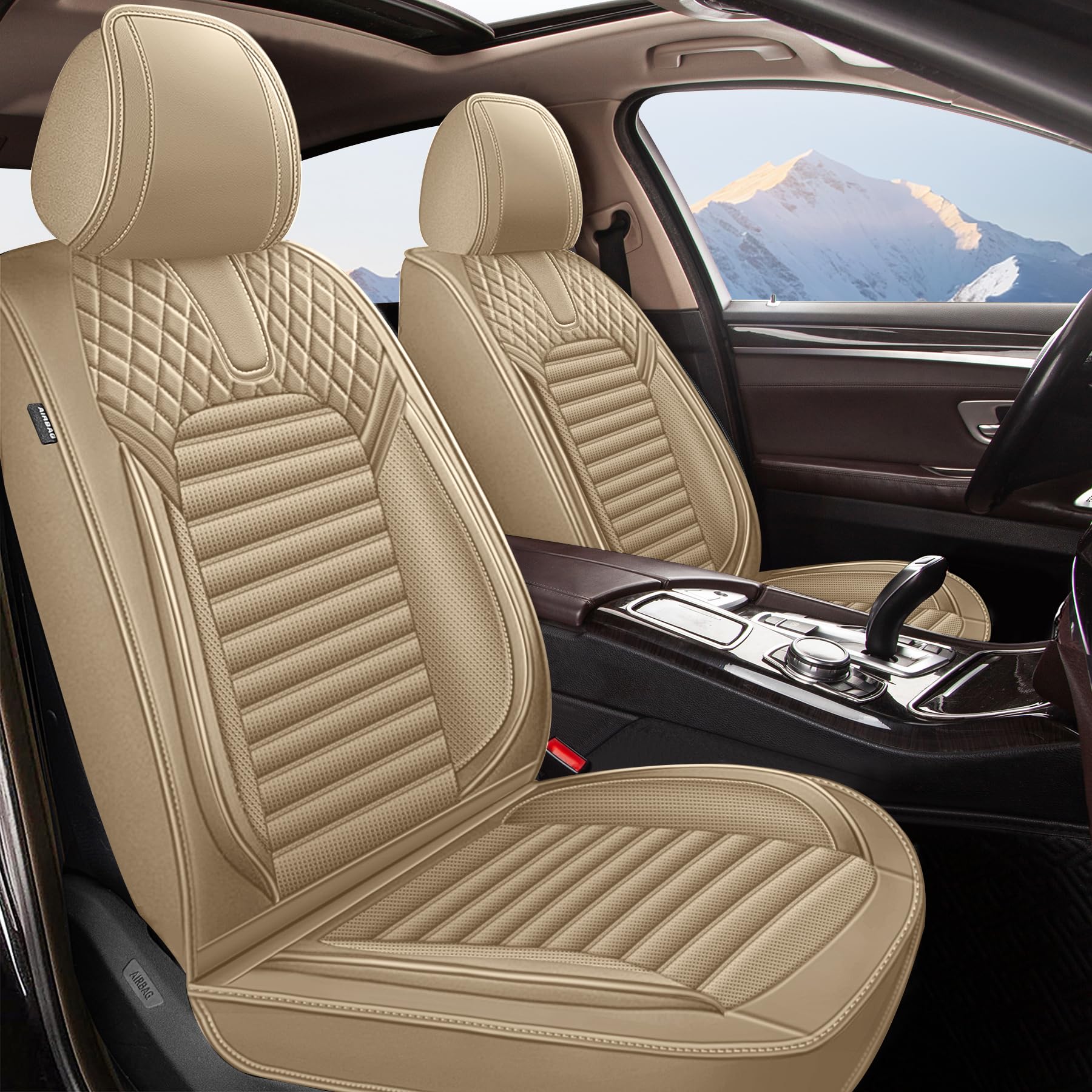 Premium Waterproof Laux Leather Car Seat Covers Full Set for Kia Sportage 2009-2025 - 5-Seat Vehicle Protection (Beige) | Durable & Comfortable for Daily Commute, Road Trips & Family Travel