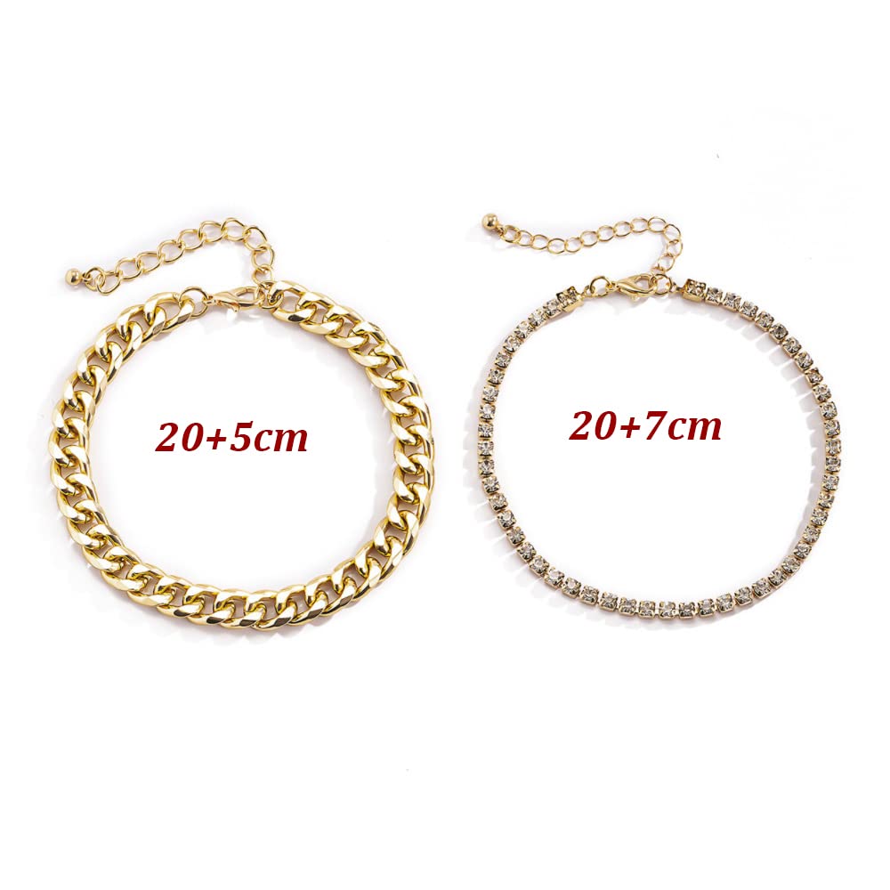 Stylish MIFYNN Women's Tennis Anklets - Adjustable Layered Cuban Link Chain Ankle Bracelets in Gold & Silver with Shiny Rhinestones | Perfect for Casual Wear, Beach Outfits & Summer Fashion Jewelry