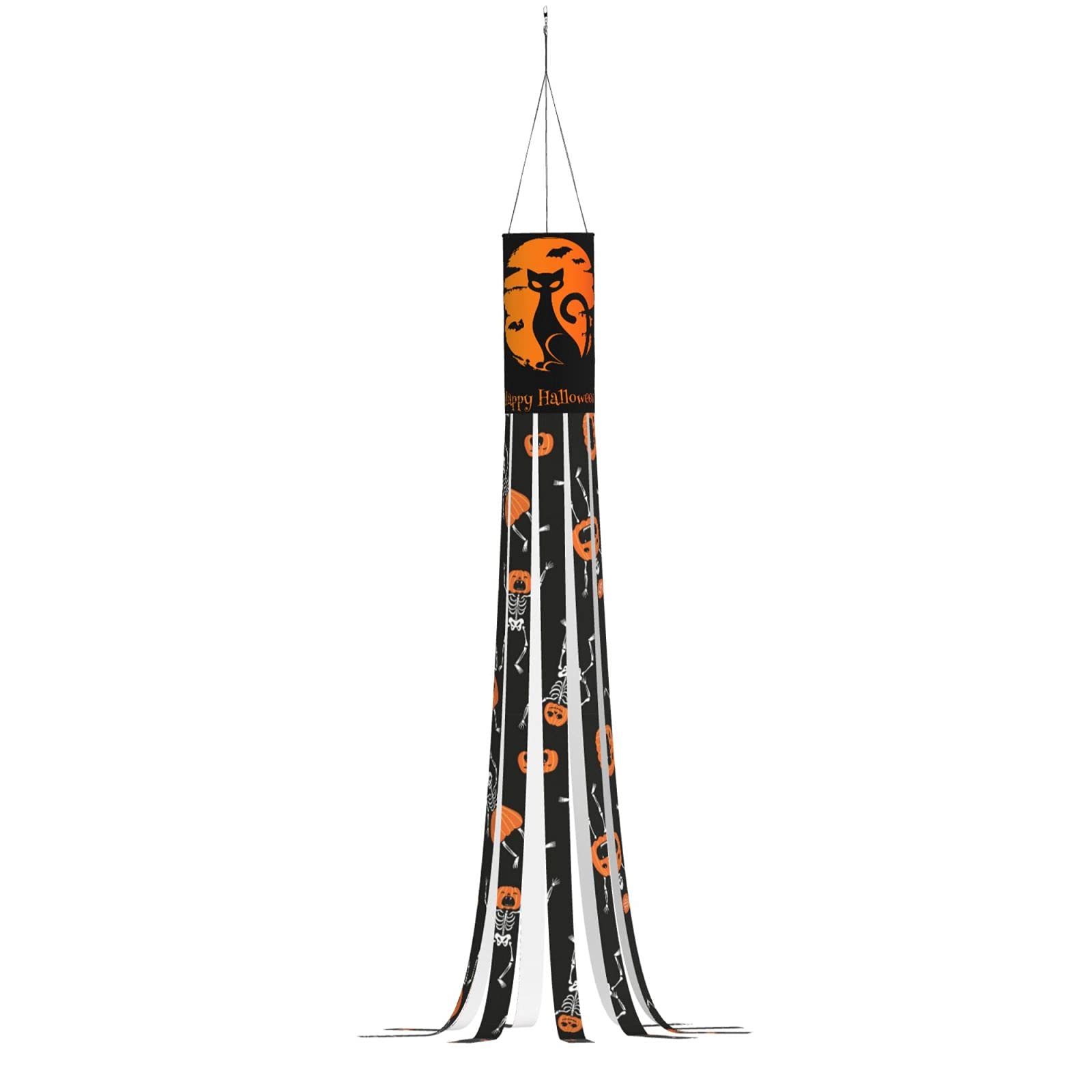 Black Cat Halloween Windsock - Outdoor Hanging Decoration for Front Yard, Patio, Lawn & Garden Parties | Spooky Holiday Decor for Trick-or-Treat, Halloween Festivals & Themed Events