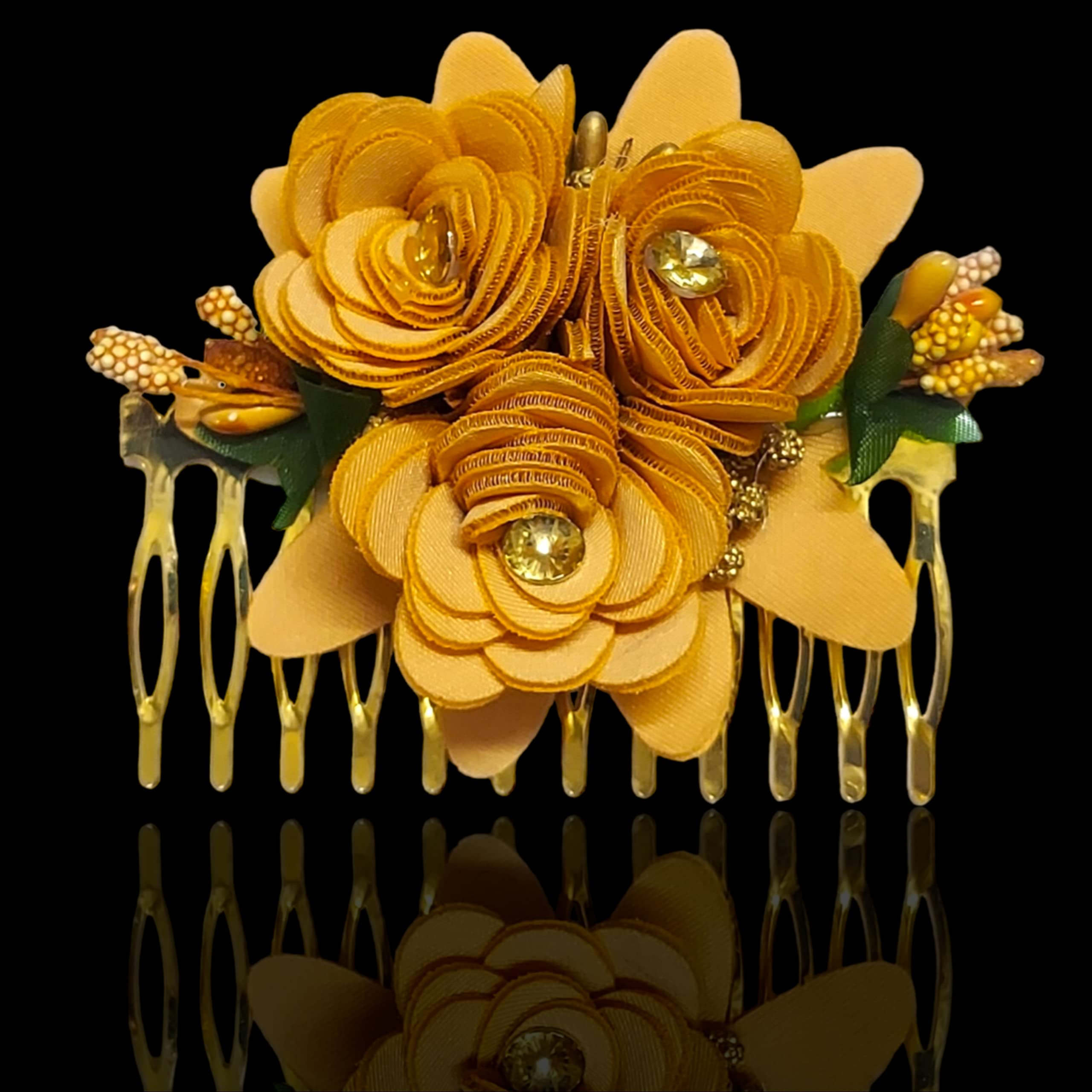 Elegant Artificial Flower Hair Clip with Metal Comb for Women & Girls - Yellow & White Hair Accessories for Weddings, Parties & Special Occasions